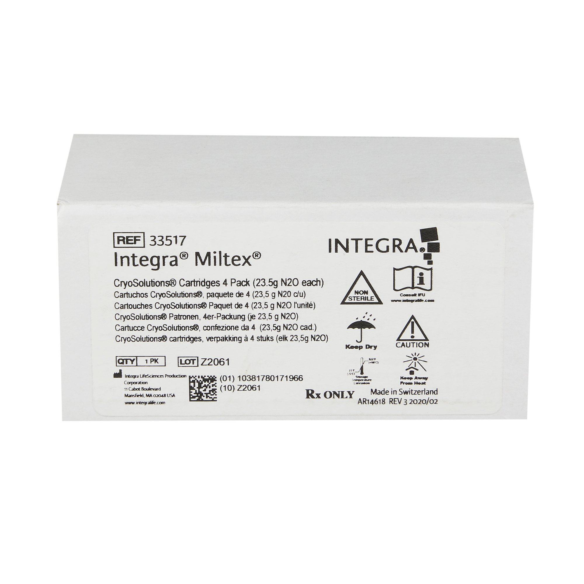 Integra Lifesciences 33517 - CryoSolutions® Liquified Nitrous Oxide Cartridge - 4/Pack