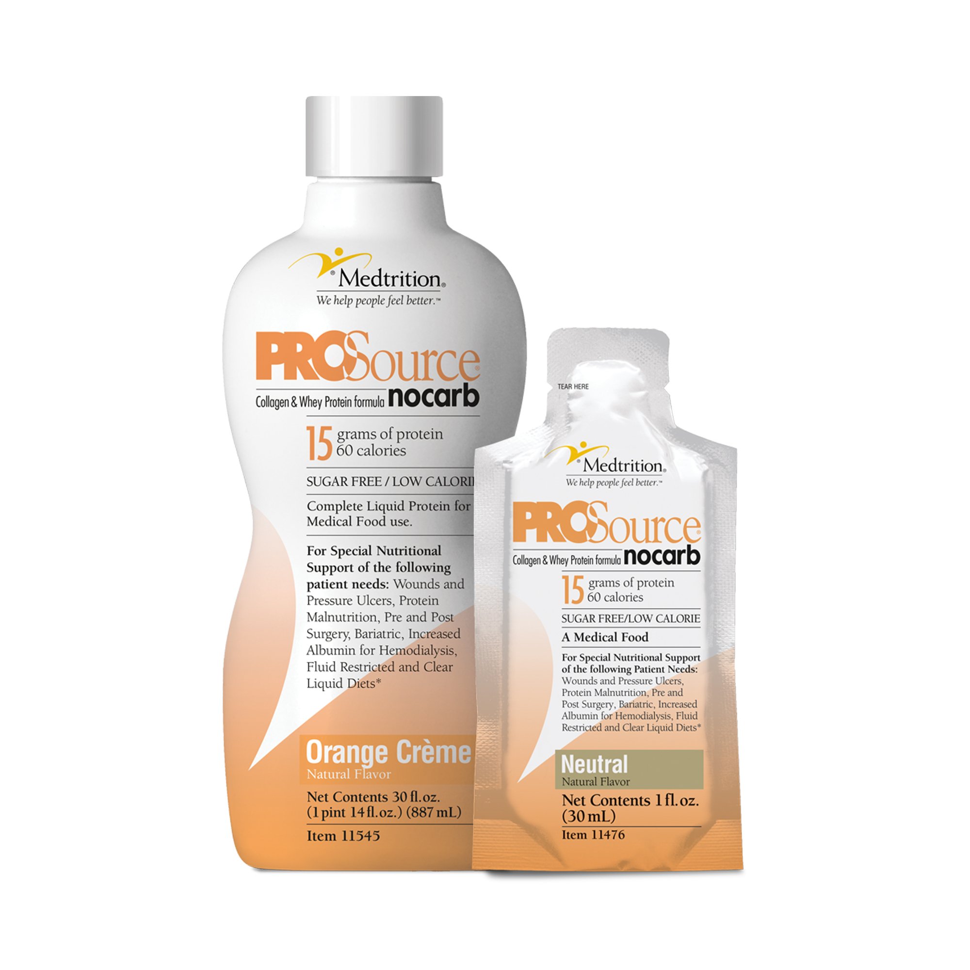 Medtrition-National Nutrition 11545 - ProSource NoCarb™ Orange Crème Collagen & Whey Protein Formula, 32-ounce Bottle - 1/Each, 4/Case