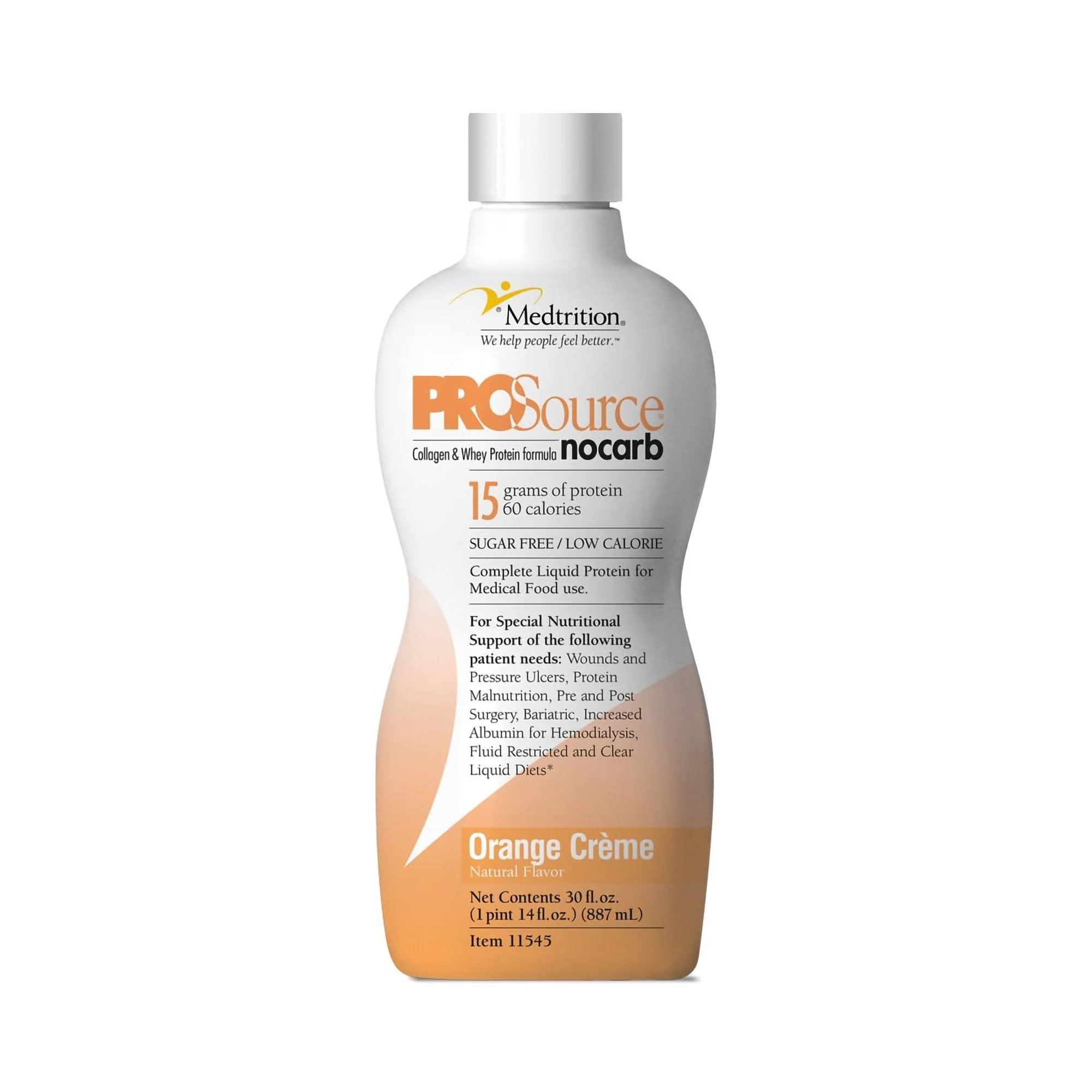 Medtrition-National Nutrition 11545 - ProSource NoCarb™ Orange Crème Collagen & Whey Protein Formula, 32-ounce Bottle - 1/Each, 4/Case