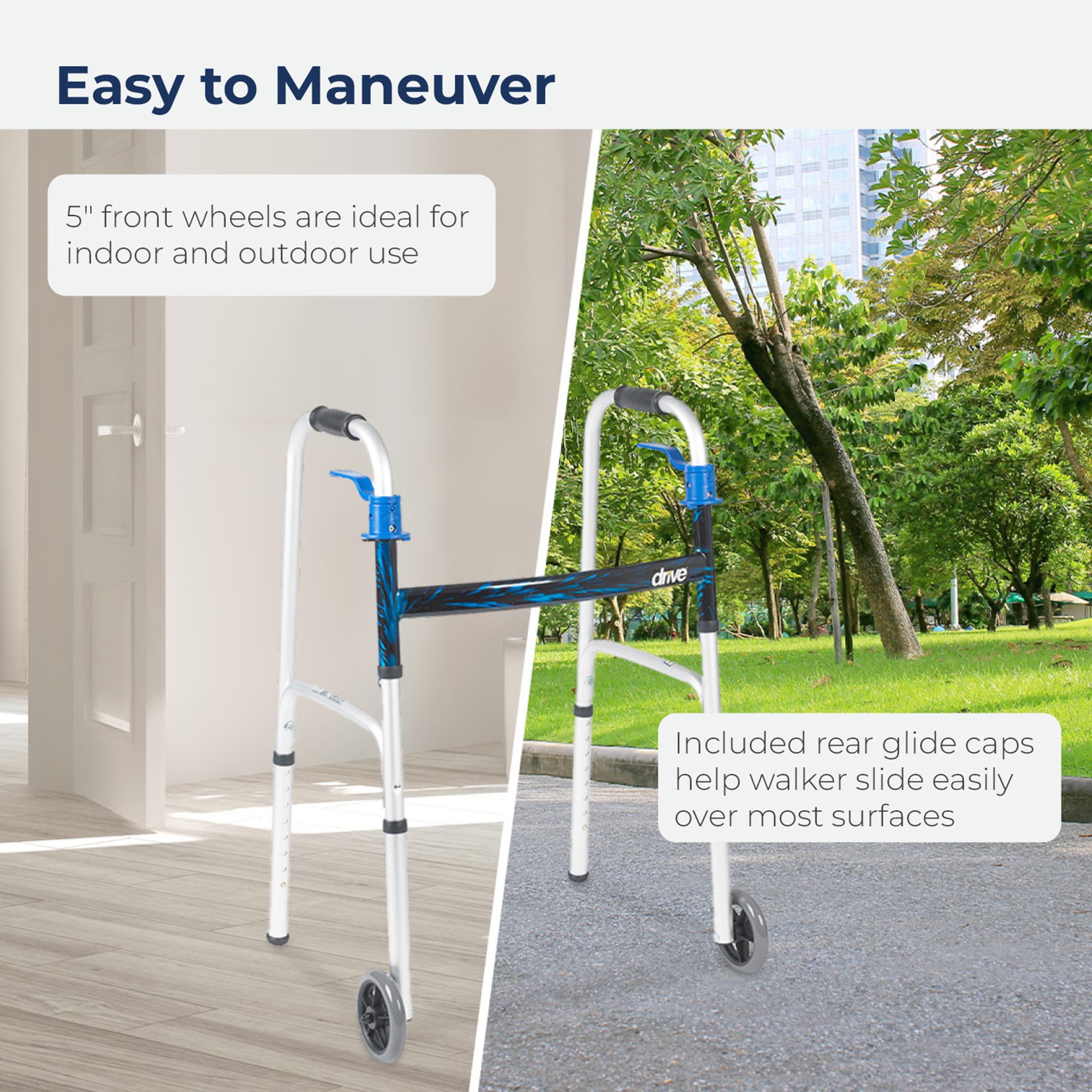 Drive DeVilbiss Healthcare 10226-1 - drive™ Aluminum Dual Release Folding Walker, 32 – 39 Inch Height - 1/Each