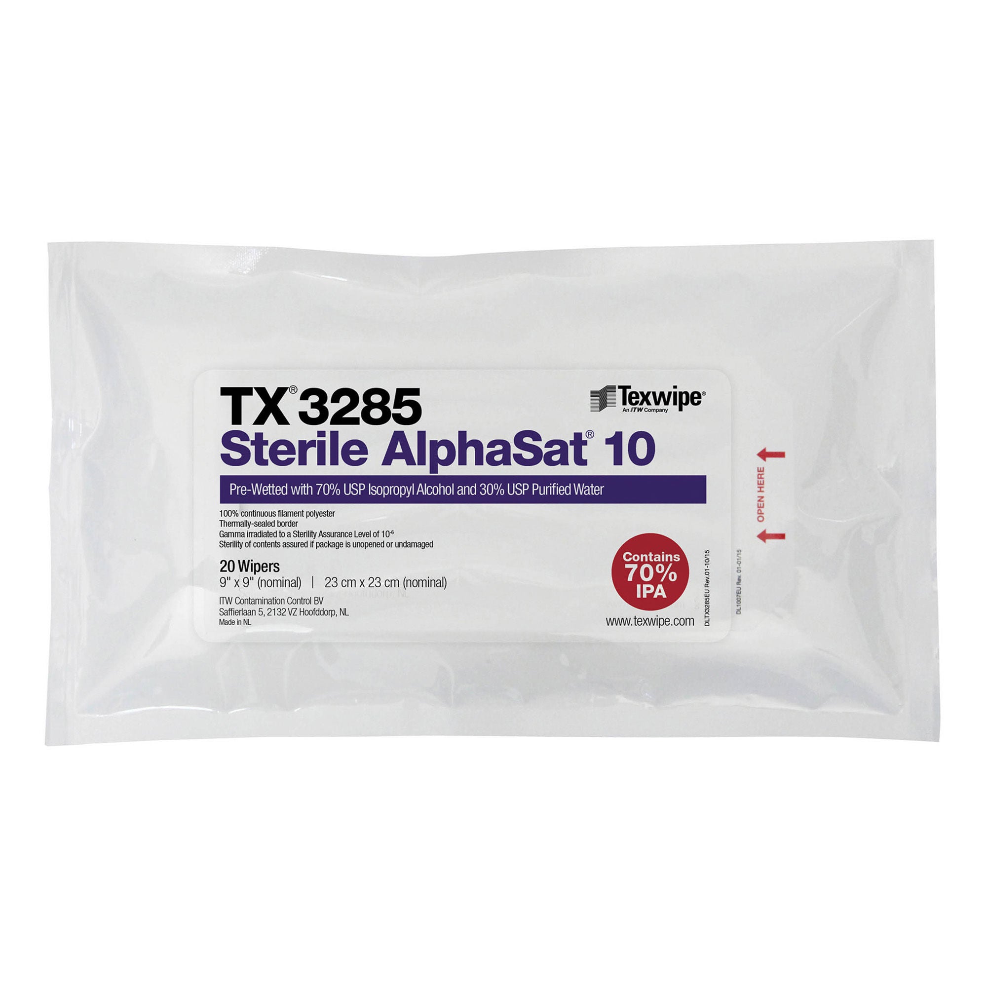 Fisher Scientific - 19165653 Surface Disinfectant Cleaner Texwipe™ Alpha™ 10 Premoistened Cleanroom Manual Pull Wipe 20 Count Soft Pack Alcohol Scent Sterile