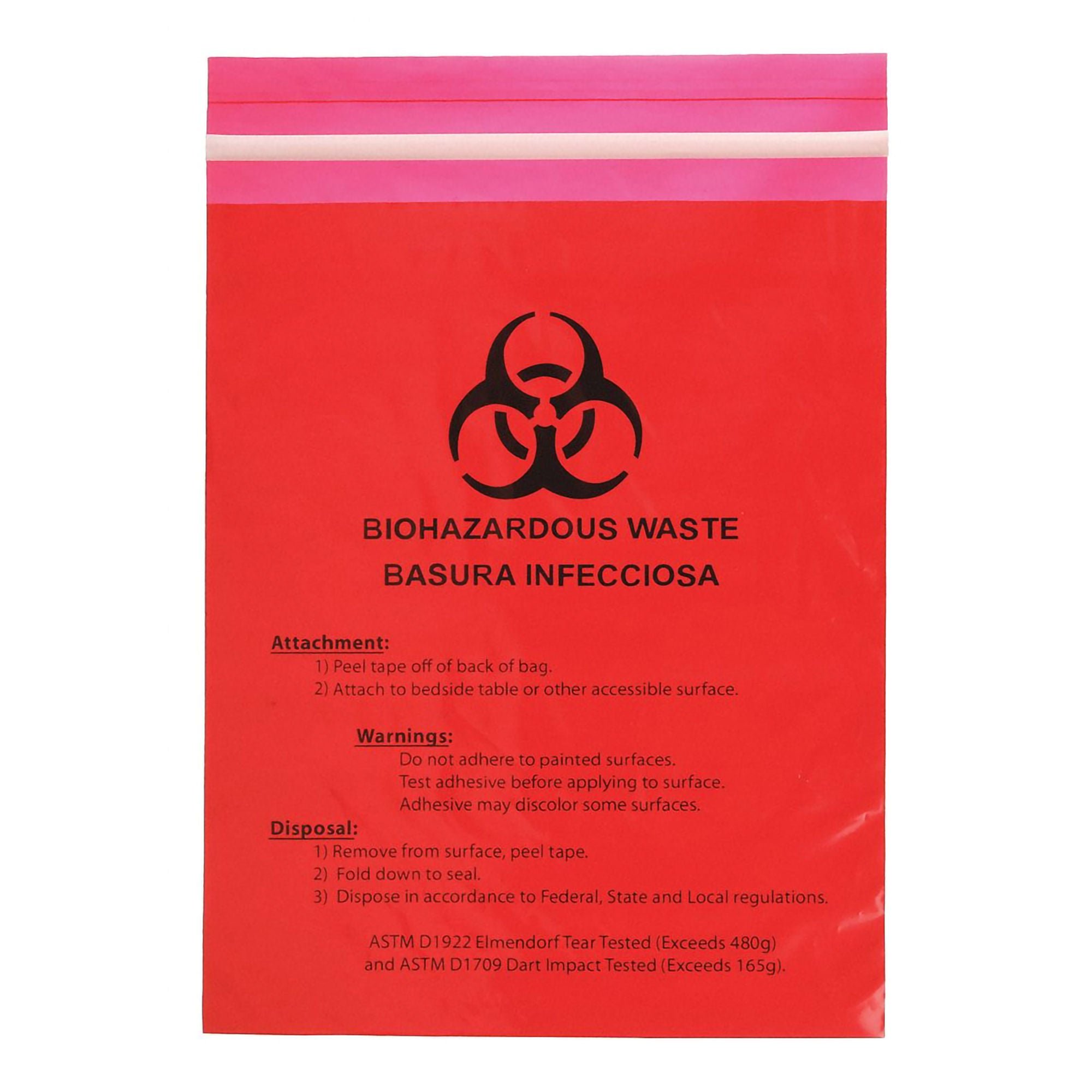 Unimed - Midwest - MRWB142324 Stick on Biohazard Waste Bag Biohazard Symbol 0.65 gal. Red 12 X 14 Inch