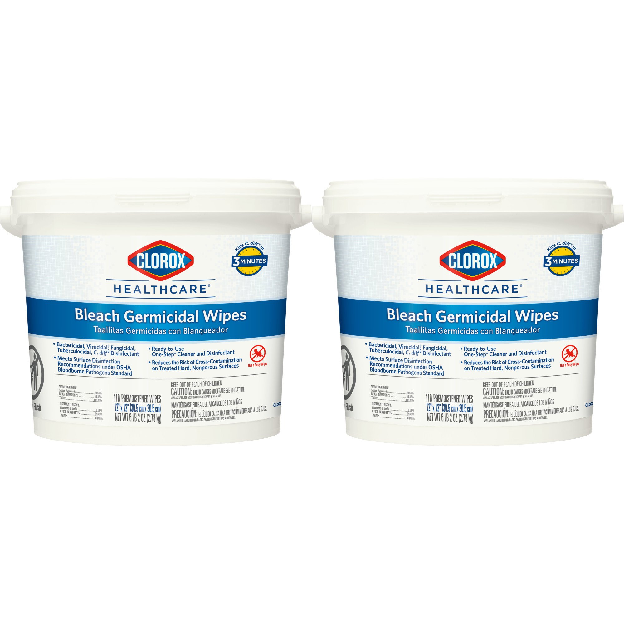 The Clorox Company 30358 - Clorox Healthcare® Bleach Germicidal Wipes, Bucket, 110 ct. - 1/Box, 2/Case