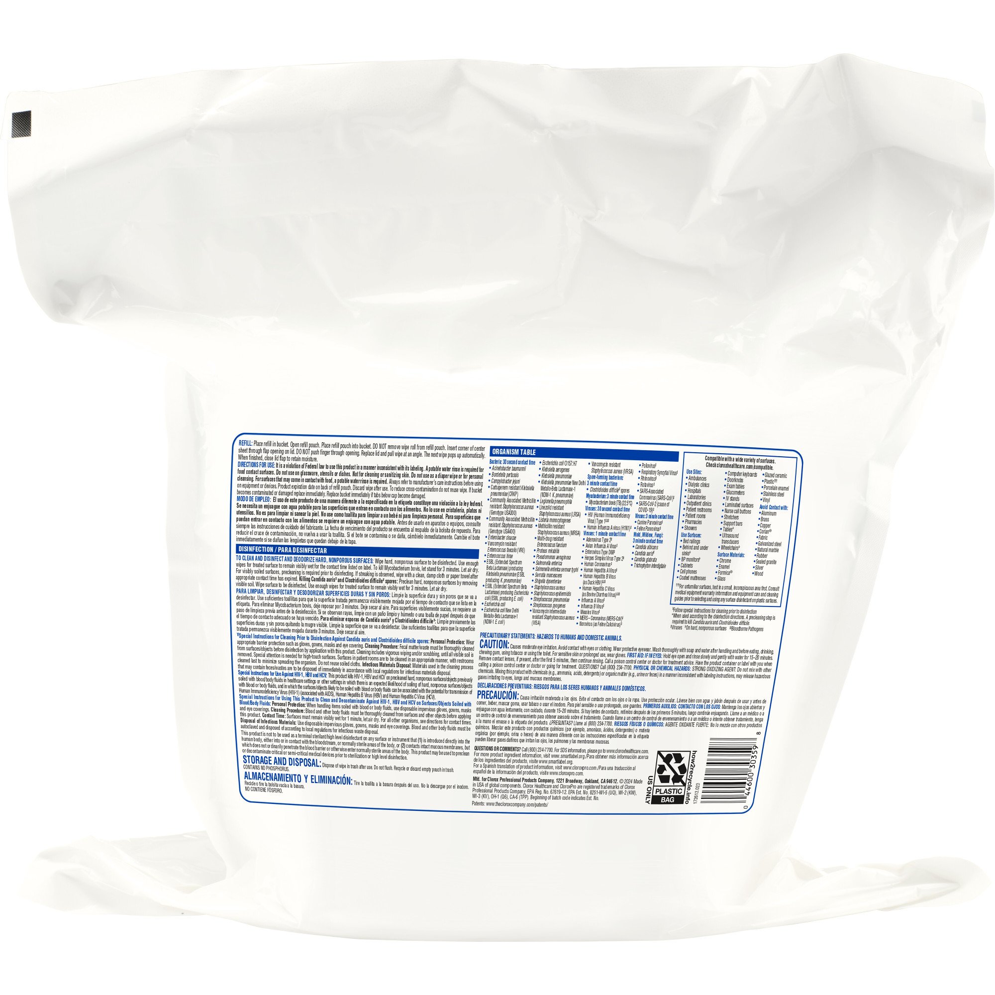 The Clorox Company 30359 - Clorox Healthcare® Bleach Germicidal Wipes, Refill Pouch, 110 ct. - 1/Box, 2/Case