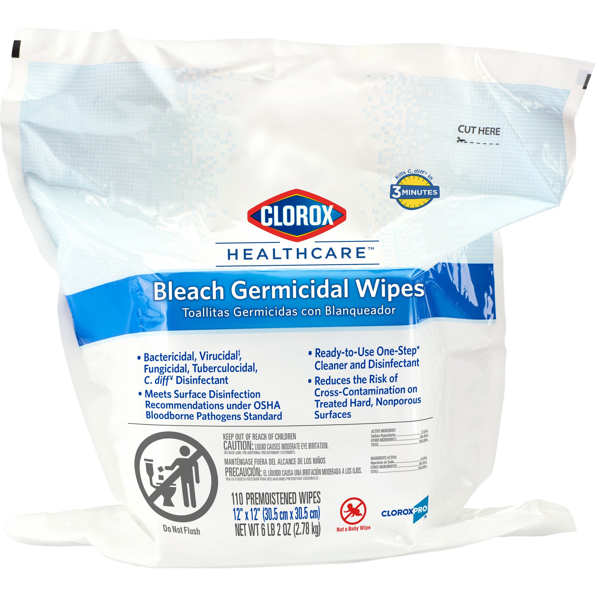 The Clorox Company 30359 - Clorox Healthcare® Bleach Germicidal Wipes, Refill Pouch, 110 ct. - 1/Box, 2/Case