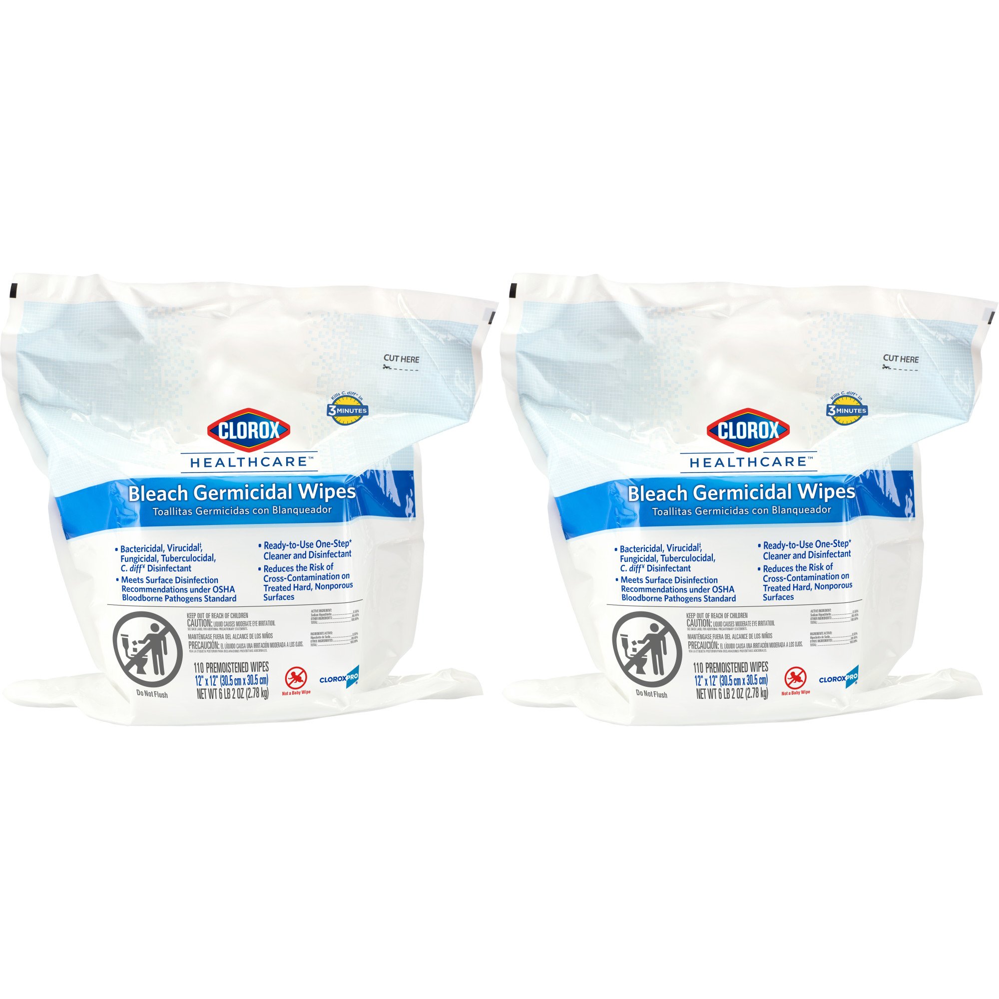 The Clorox Company 30359 - Clorox Healthcare® Bleach Germicidal Wipes, Refill Pouch, 110 ct. - 1/Box, 2/Case