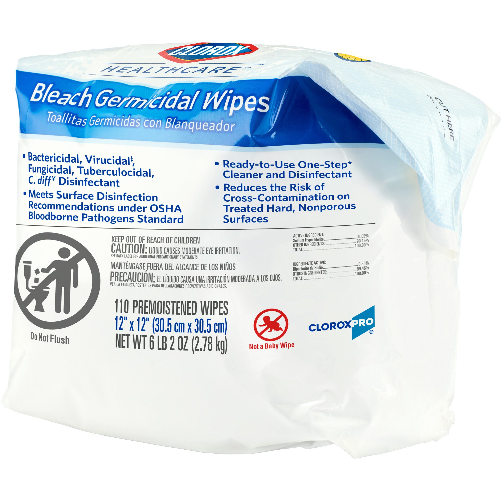 The Clorox Company 30359 - Clorox Healthcare® Bleach Germicidal Wipes, Refill Pouch, 110 ct. - 1/Box, 2/Case
