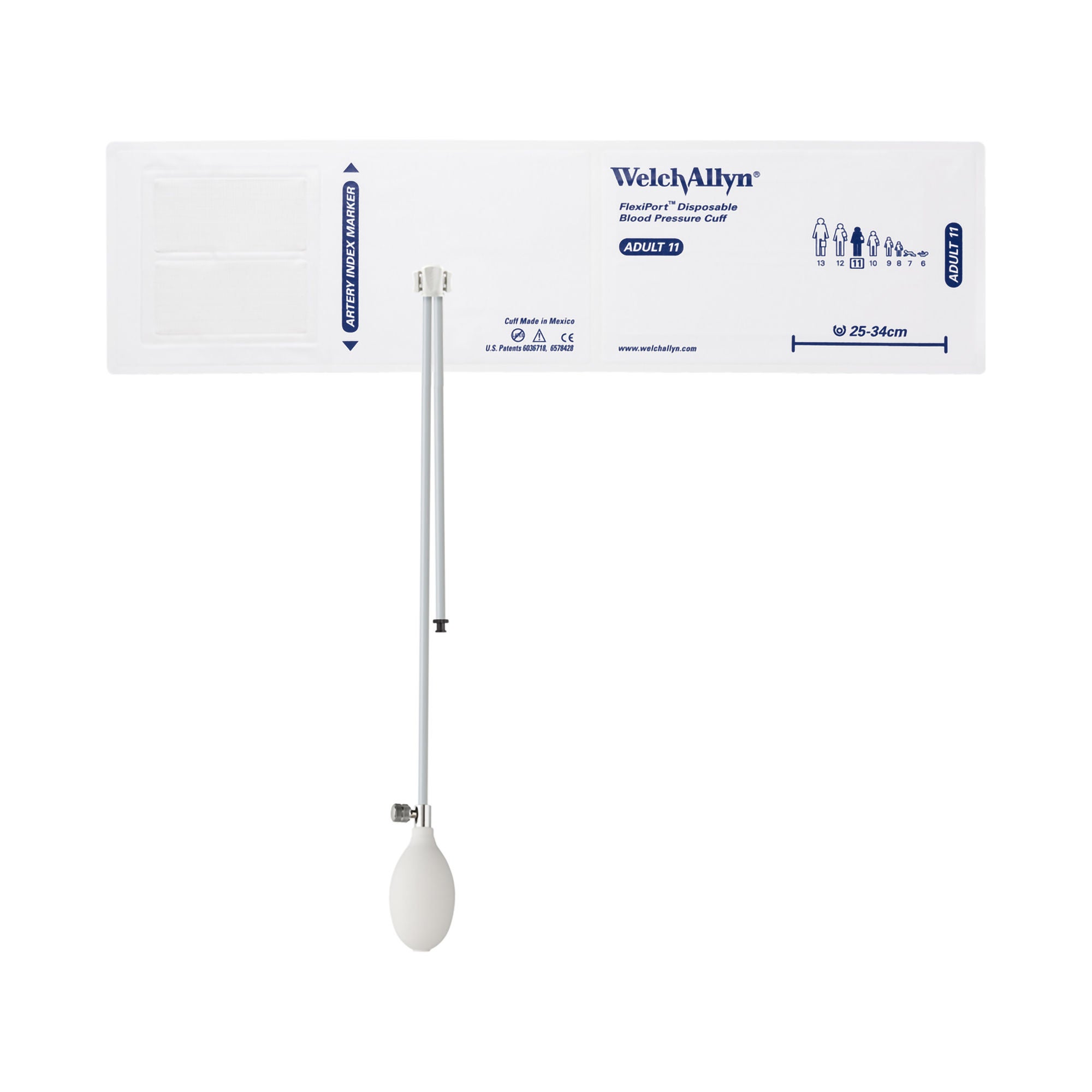Welch Allyn - SOFT-11-2BV Single Patient Use Blood Pressure Cuff and Bulb FlexiPort® 25 to 34 cm Arm Cloth Fabric Cuff Adult Cuff