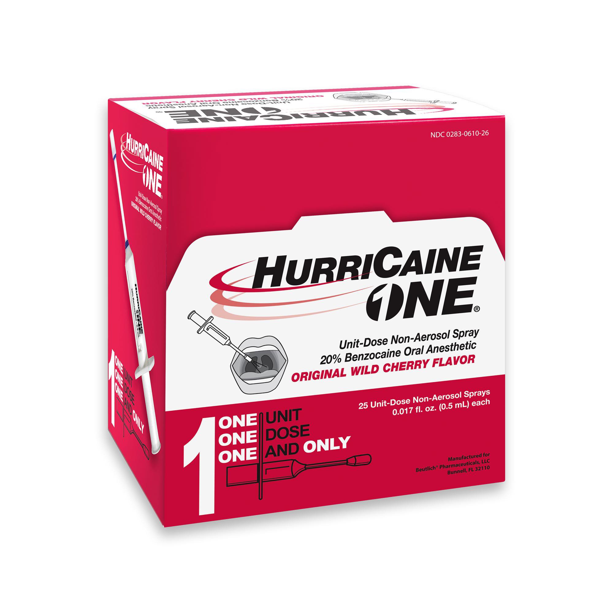 Beutlich Inc 00283061026 - HurriCaine® Benzocaine Oral Pain Relief, Wild Cherry Flavor, 5 mL unit dose - 25/Box