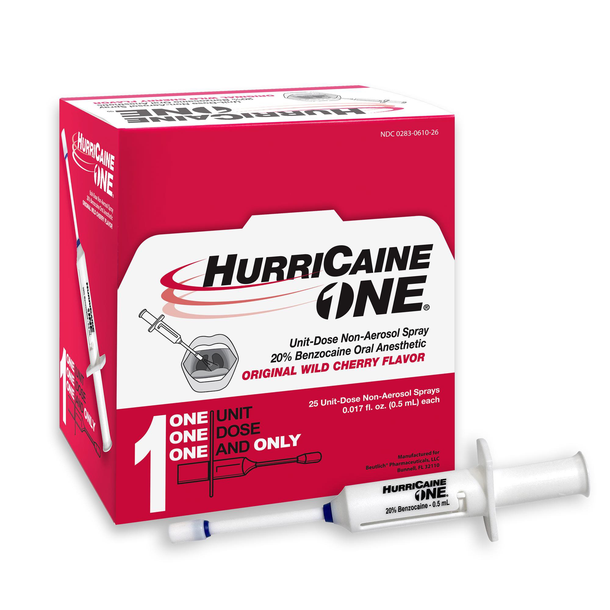 Beutlich Inc 00283061026 - HurriCaine® Benzocaine Oral Pain Relief, Wild Cherry Flavor, 5 mL unit dose - 25/Box