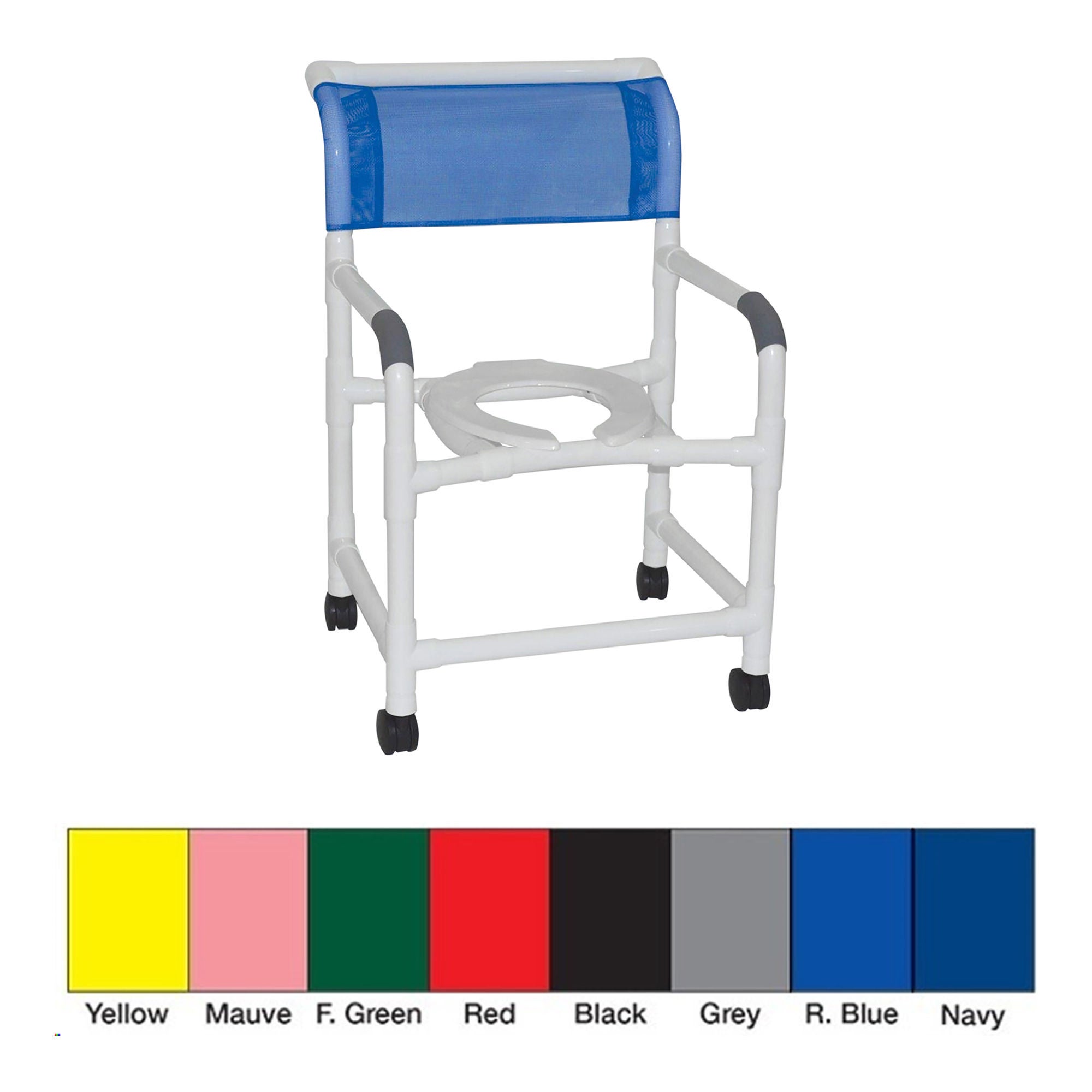 MJM International - 122-3TW-NAVY-M Commode / Shower Chair 100 Series PVC Frame 375 lbs. Weight Capacity