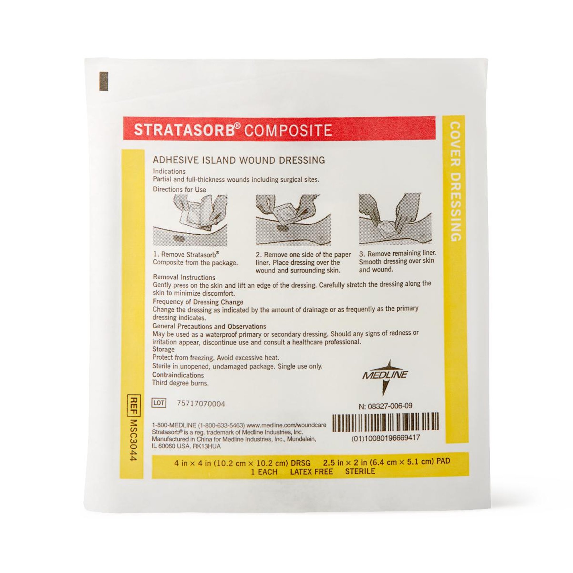 Medline MSC3044 - Stratasorb® Composite Island Dressing, 4 x 4 inch - 1/Each, 10/Box, 100/Case