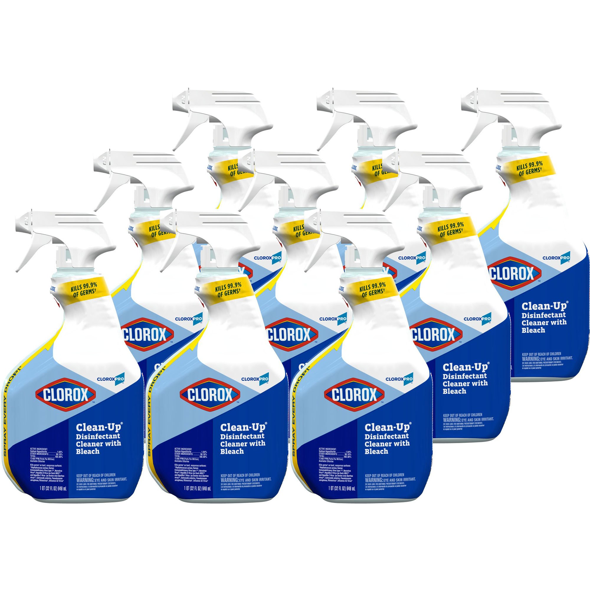The Clorox Company 35417 - Clorox Pro™ Clean-Up® Disinfectant Cleaner w/ Bleach, 32-ounce spray bottle - 1/Bottle, 9/Case