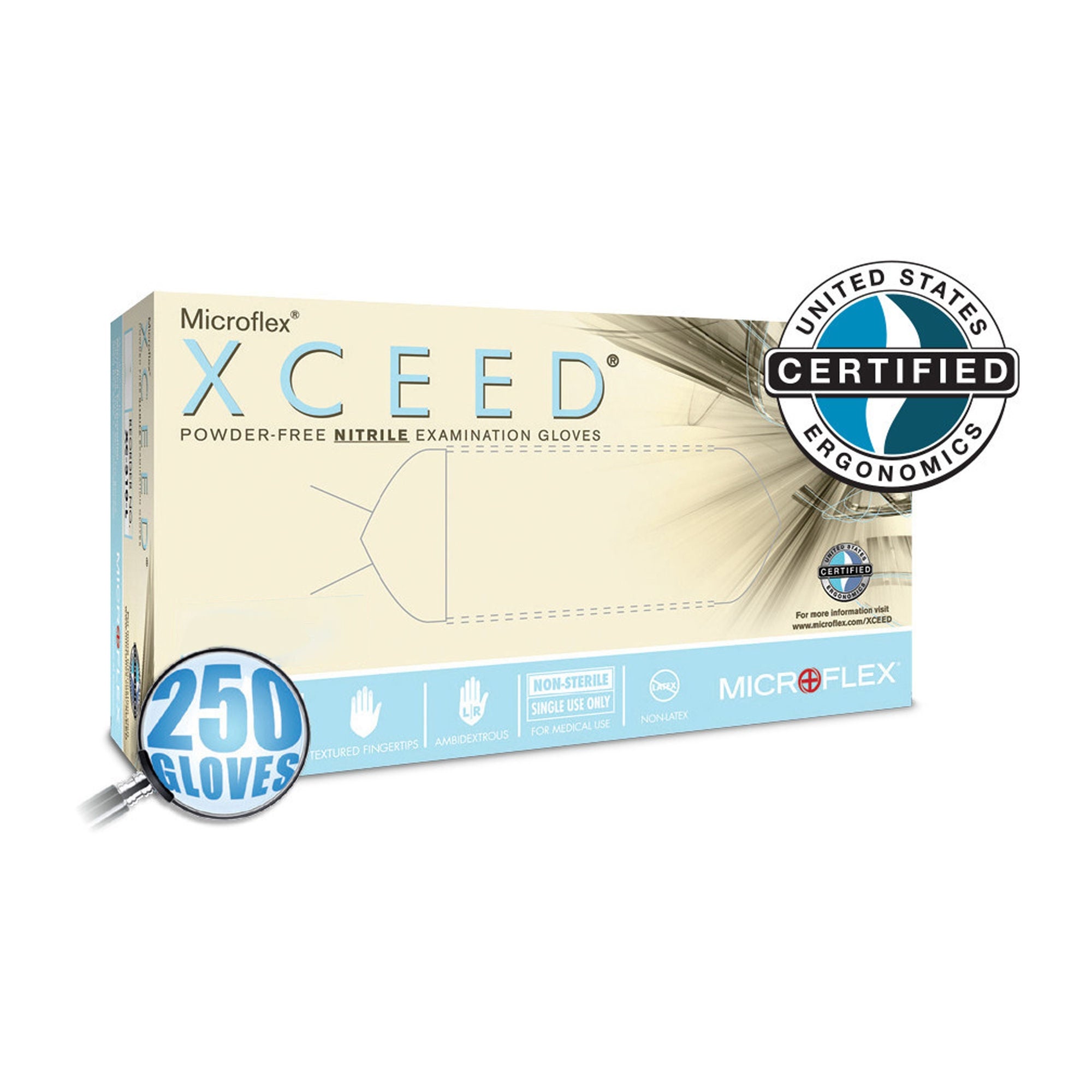 Microflex Medical - XC-310-XL Exam Glove XCEED™ X-Large 250 per Box NonSterile Nitrile Standard Cuff Length Textured Fingertips Blue Not Rated