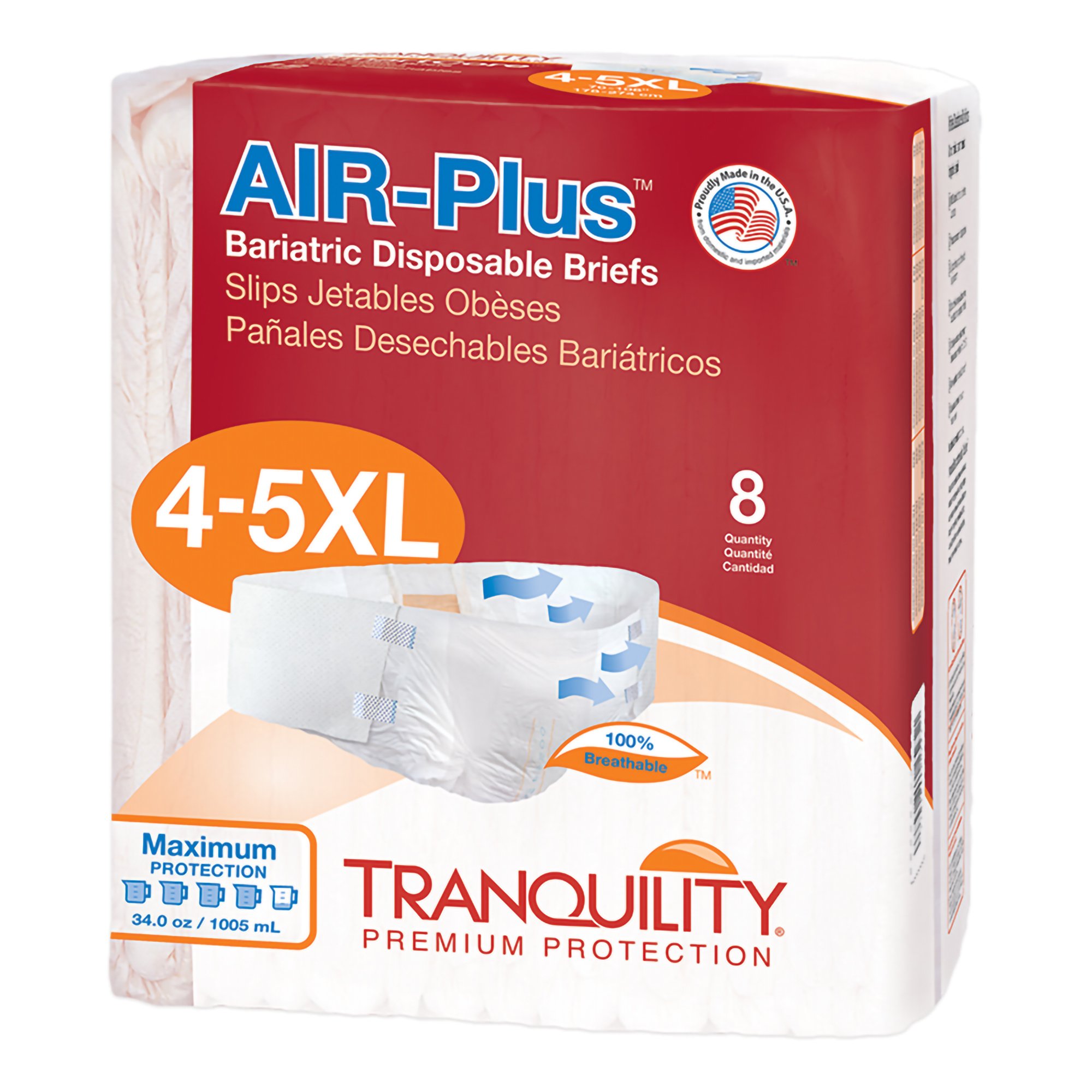 Principle Business Enterprises 2195 - Tranquility® AIR-Plus™ Maximum Protection Bariatric Incontinence Brief - 8/Bag, 32/Case
