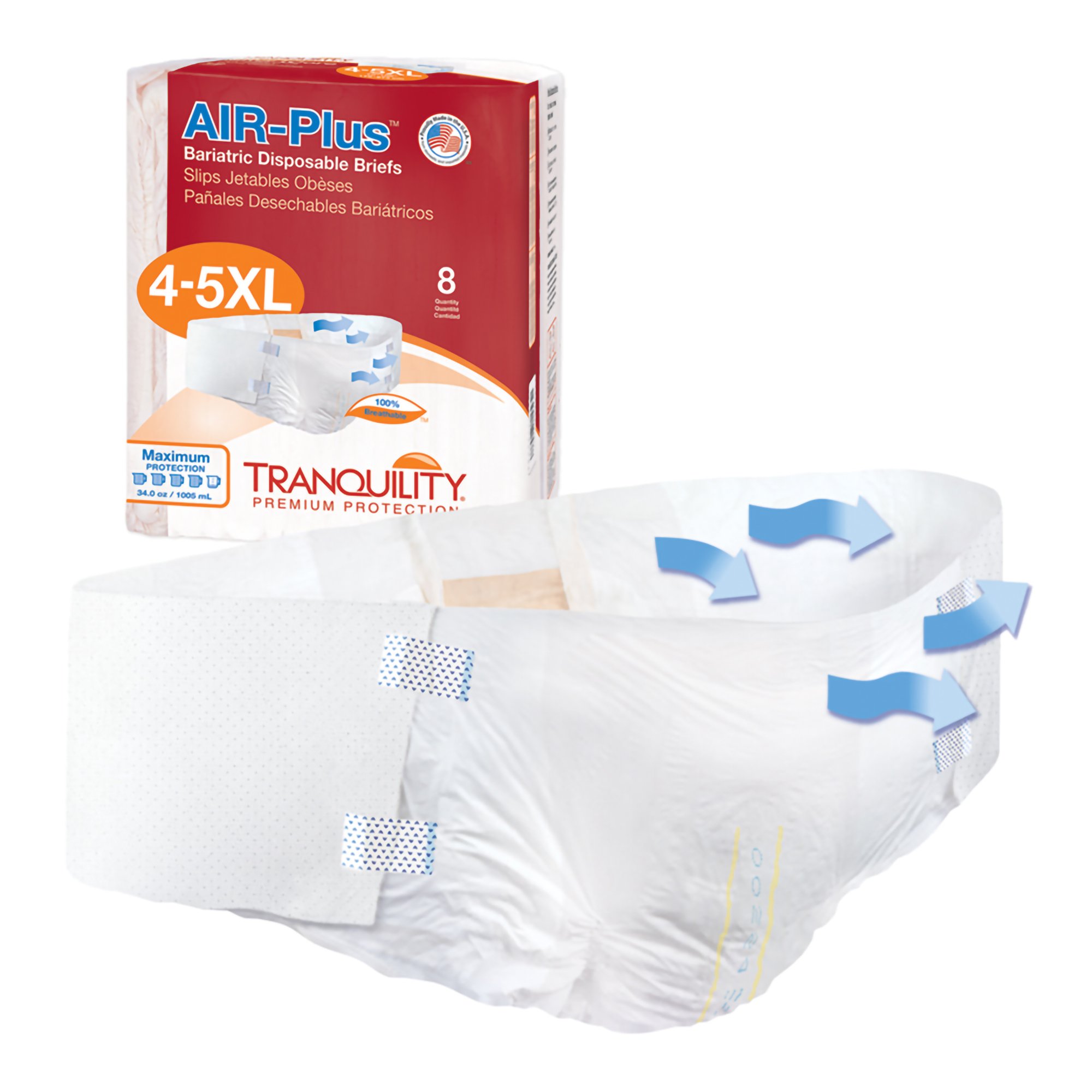 Principle Business Enterprises 2195 - Tranquility® AIR-Plus™ Maximum Protection Bariatric Incontinence Brief - 8/Bag, 32/Case