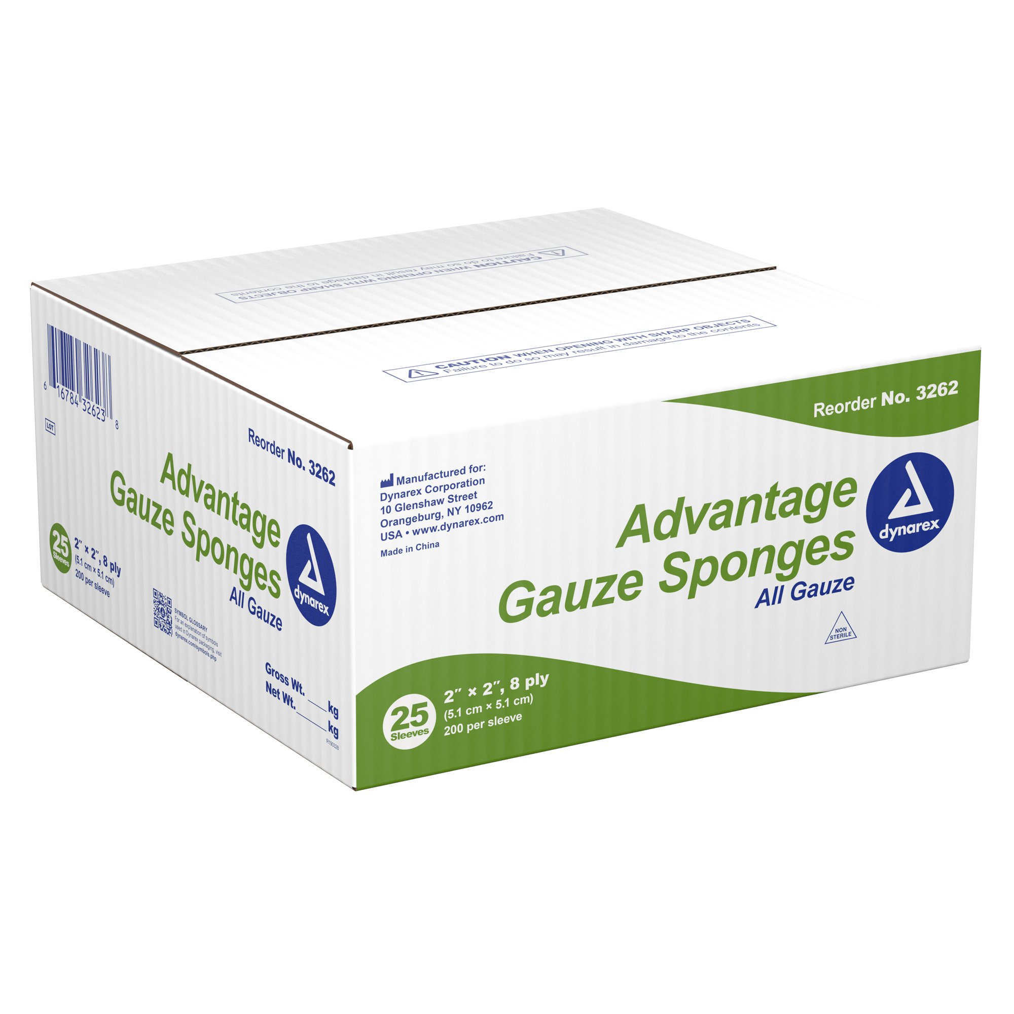 Dynarex 3262 - Advantage Gauze Sponge, 2 x 2 Inch, 8-Ply - 200/Pack, 5000/Case