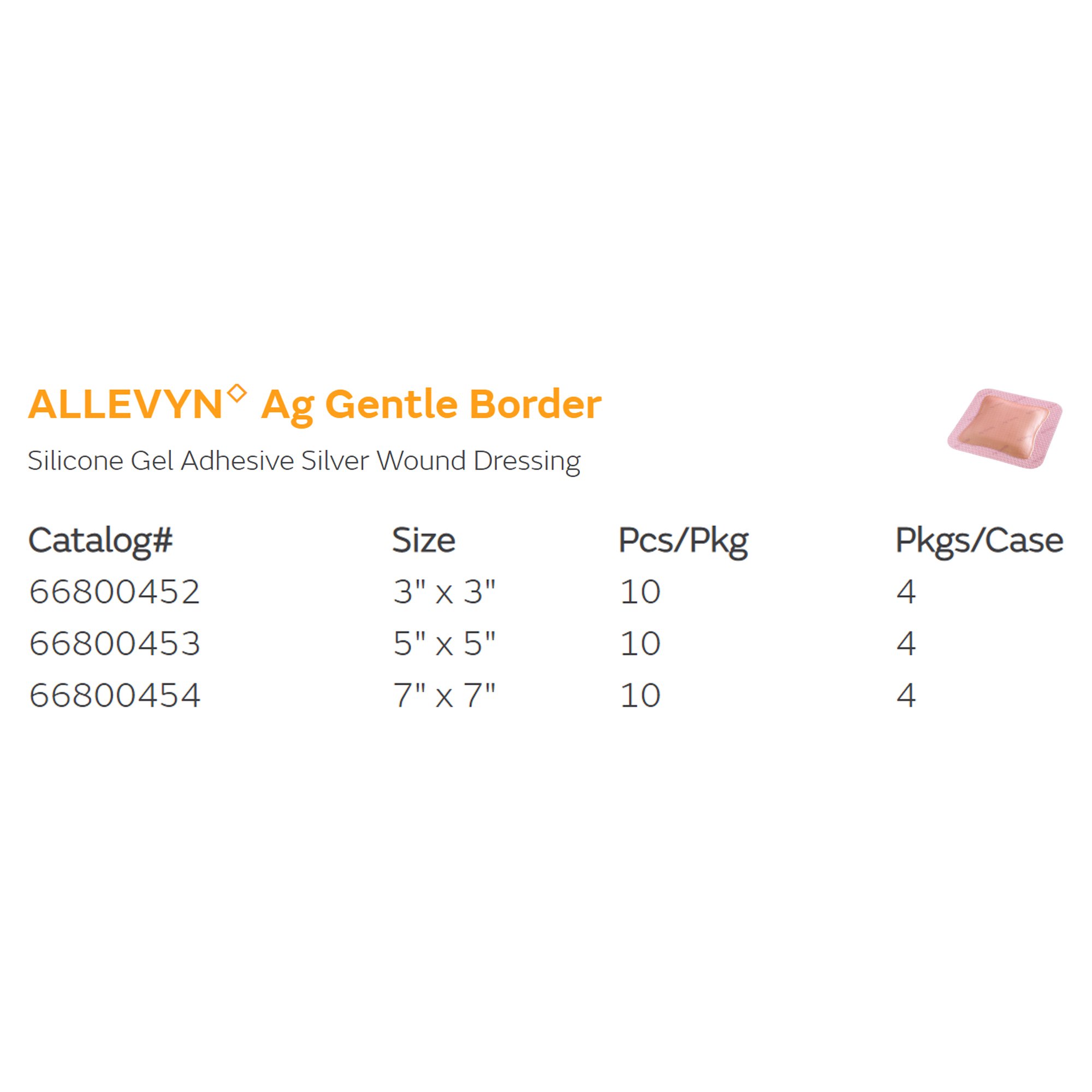 Smith & Nephew 66800453 - Allevyn Ag Gentle Border Foam Dressing with Silver, 5 x 5 Inch - 1/Each, 10/Box, 40/Case