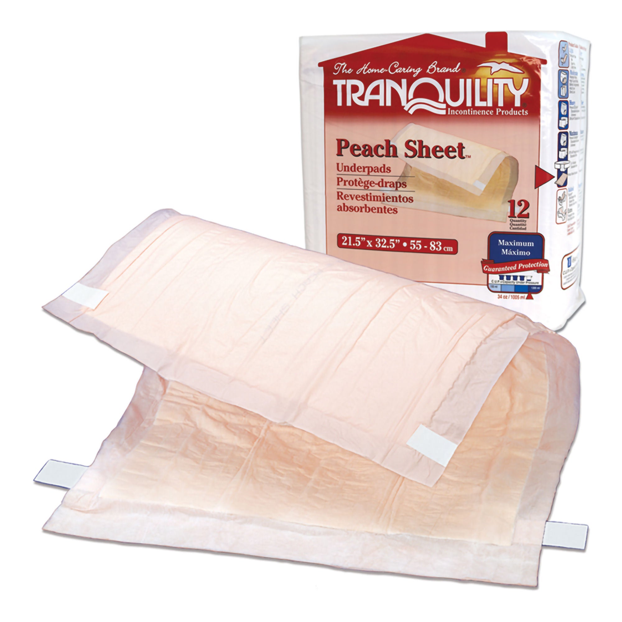 Principle Business Enterprises - 2074 Disposable Underpad Tranquility® Peach Sheet 21-1/2 X 32-1/2 Inch Super Absorbent Polymer Heavy Absorbency