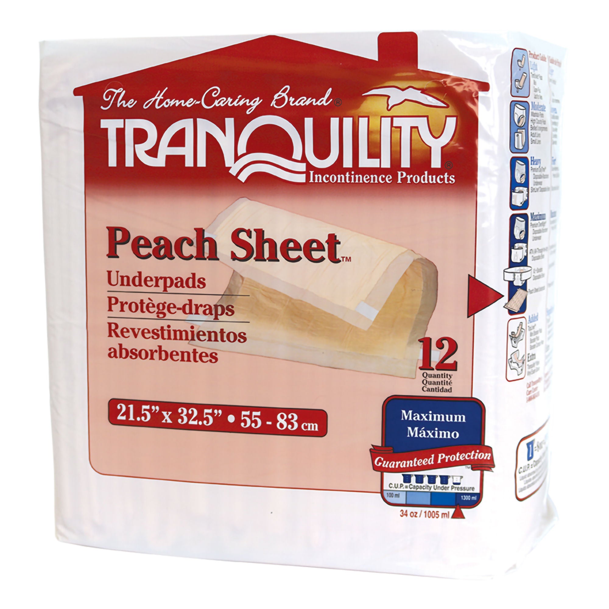 Principle Business Enterprises - 2074 Disposable Underpad Tranquility® Peach Sheet 21-1/2 X 32-1/2 Inch Super Absorbent Polymer Heavy Absorbency