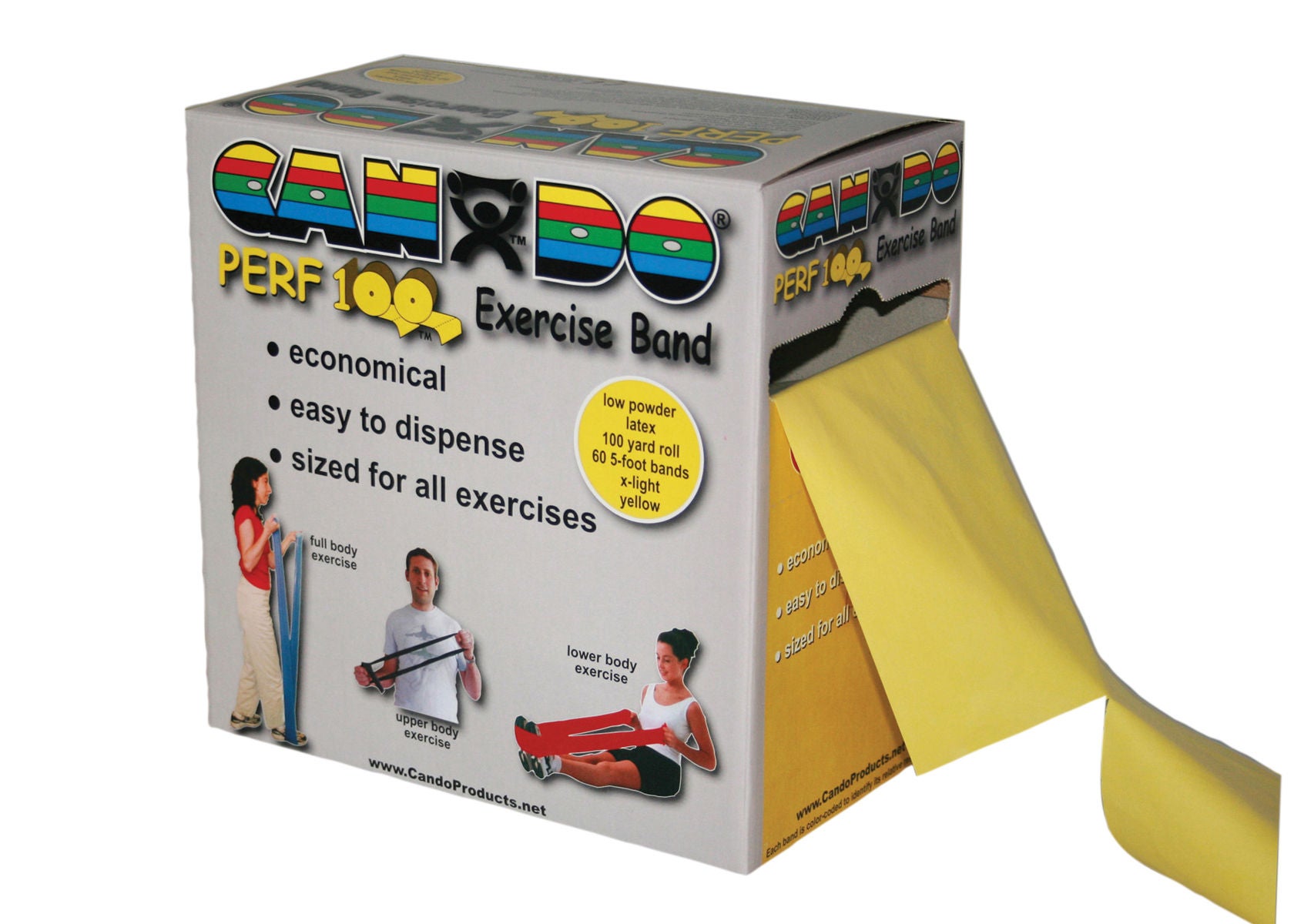 Fabrication Enterprises - 10-5191 Exercise Resistance Band CanDo® Perf 100™ Yellow 5 Inch X 100 Yard X-Light Resistance