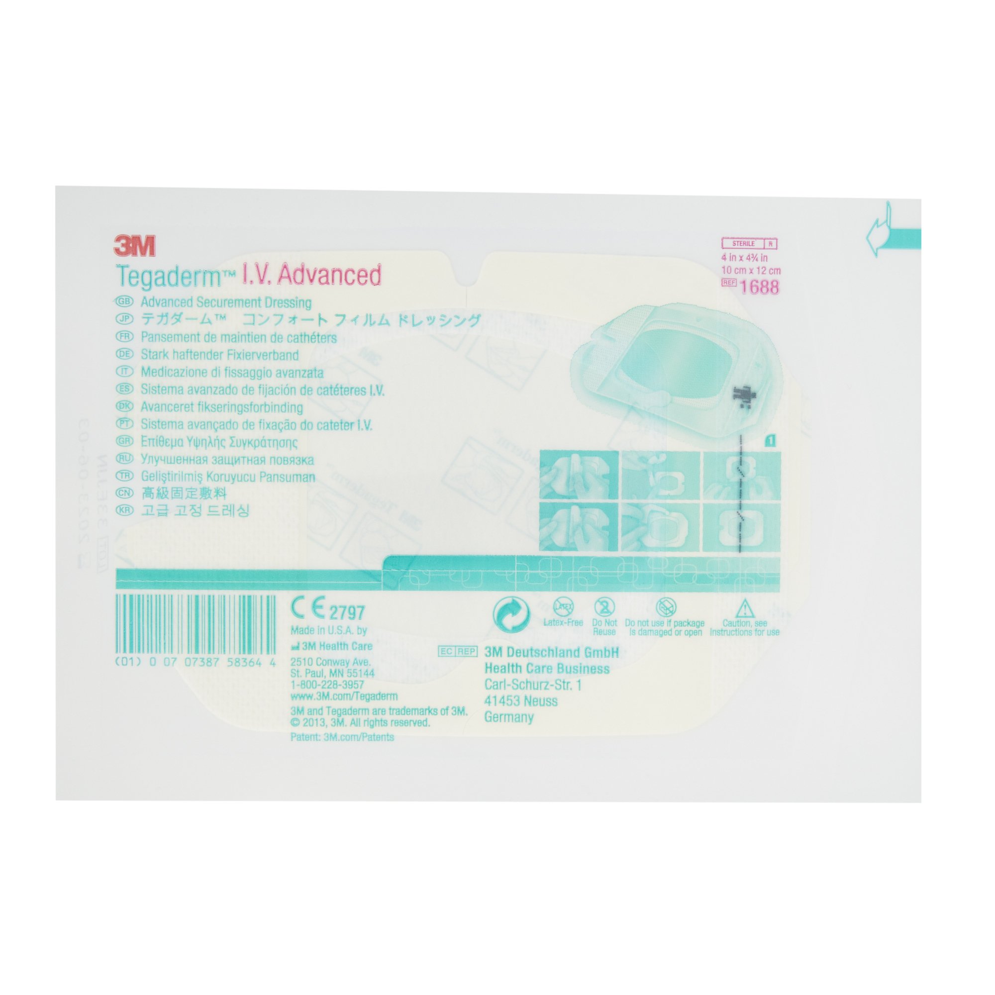 Solventum Corporation 1688 - 3M™ Tegaderm™ IV Advanced Securement Dressing, 4 x 4¾ Inch - 50/Box, 200/Case