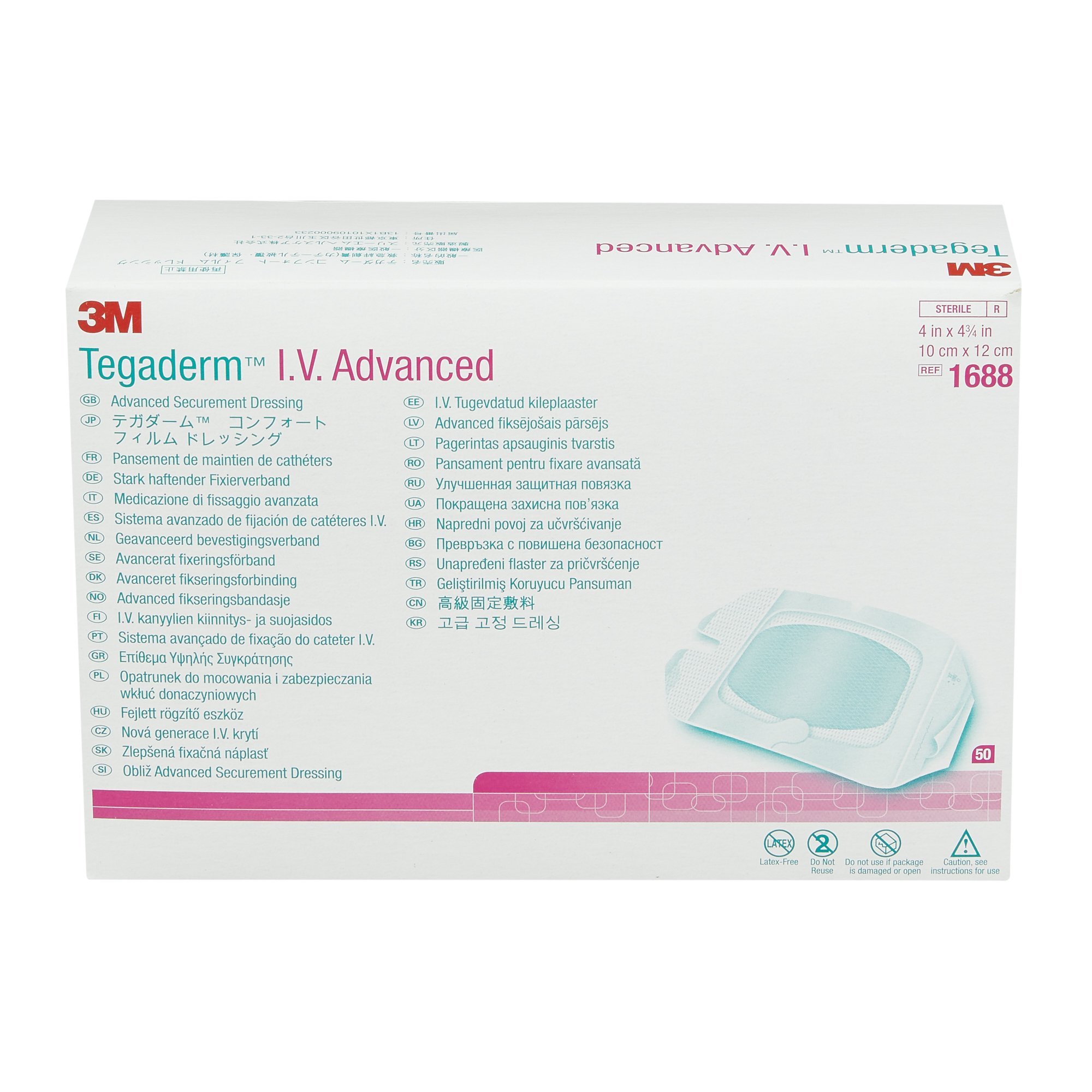 Solventum Corporation 1688 - 3M™ Tegaderm™ IV Advanced Securement Dressing, 4 x 4¾ Inch - 50/Box, 200/Case