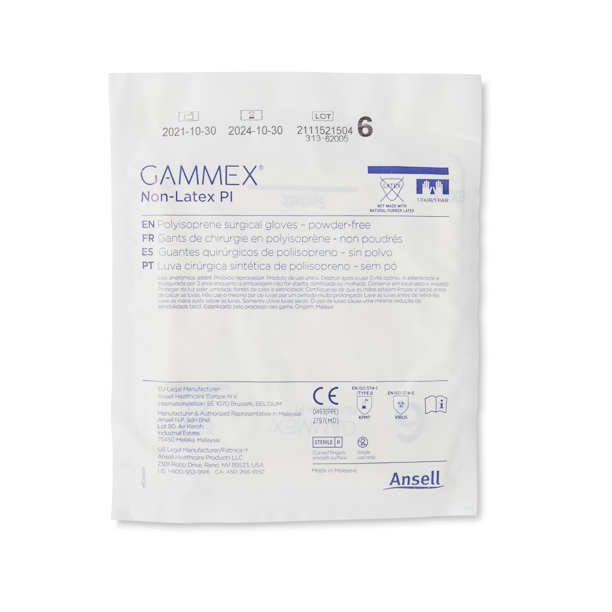 Ansell 20685760 - Gammex® Non-Latex PI Polyisoprene Surgical Glove, Size 6, White - 50/Box, 200/Case