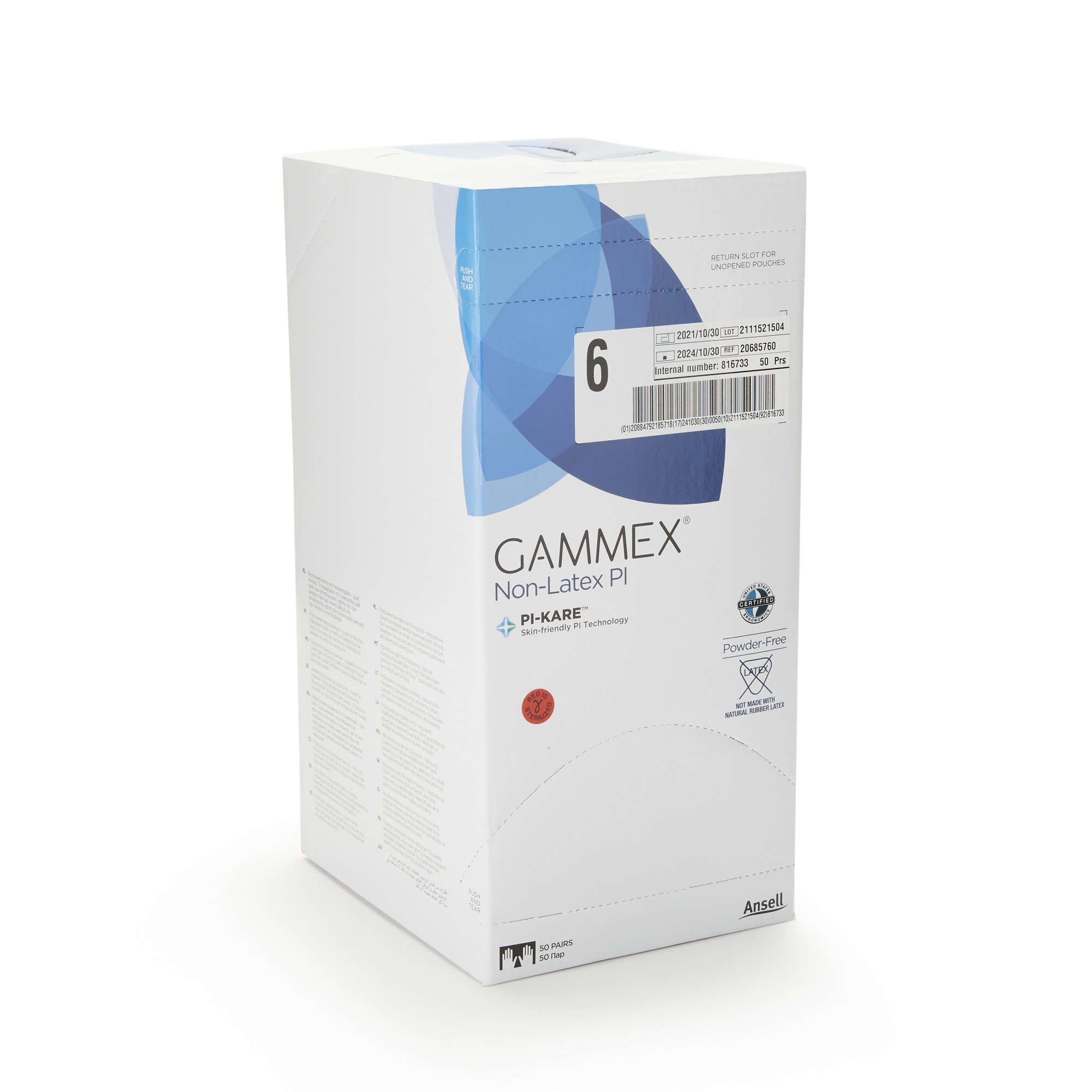 Ansell 20685760 - Gammex® Non-Latex PI Polyisoprene Surgical Glove, Size 6, White - 50/Box, 200/Case