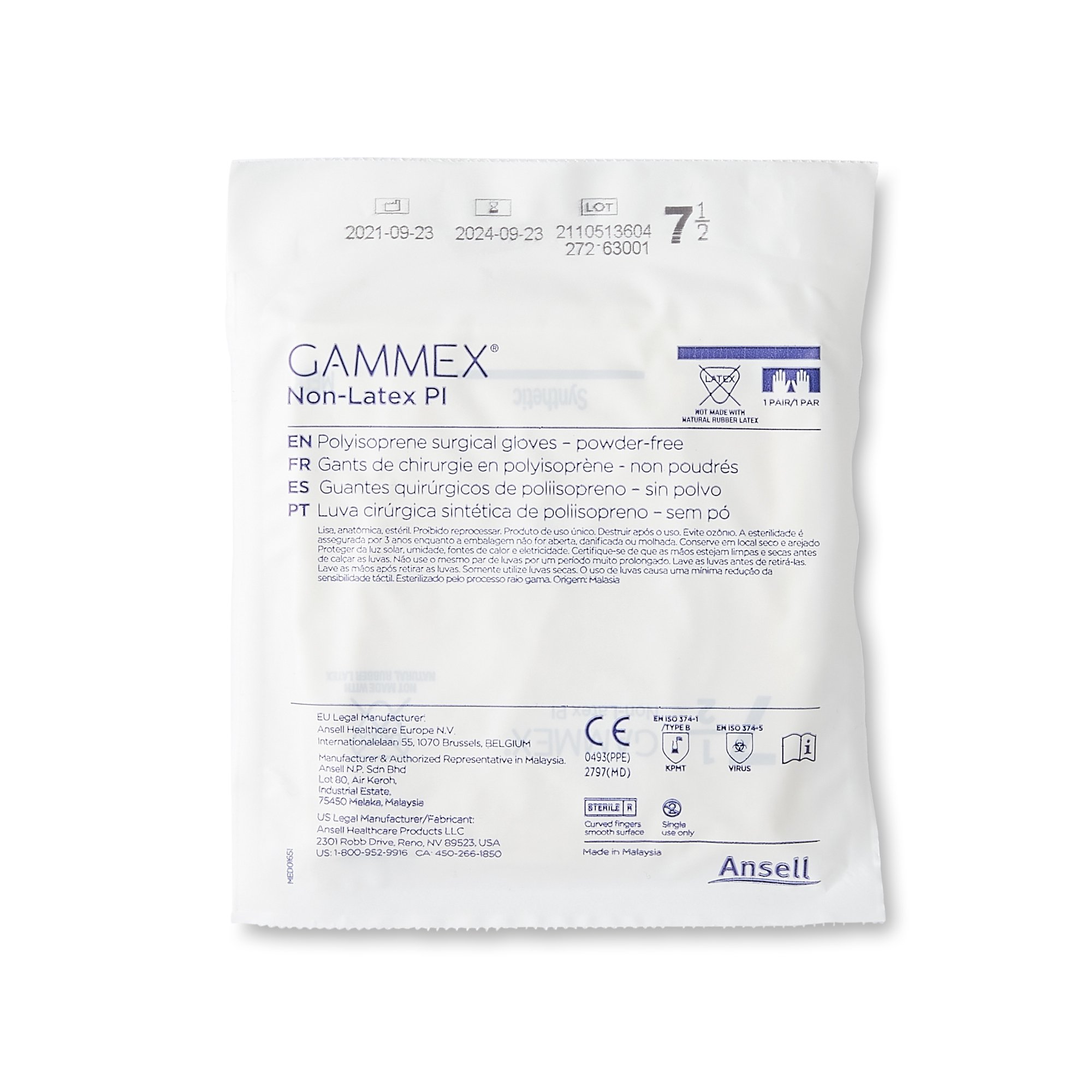 Ansell 20685775 - Gammex® Non-Latex PI Polyisoprene Surgical Glove, Size 7.5, White - 50/Box, 200/Case