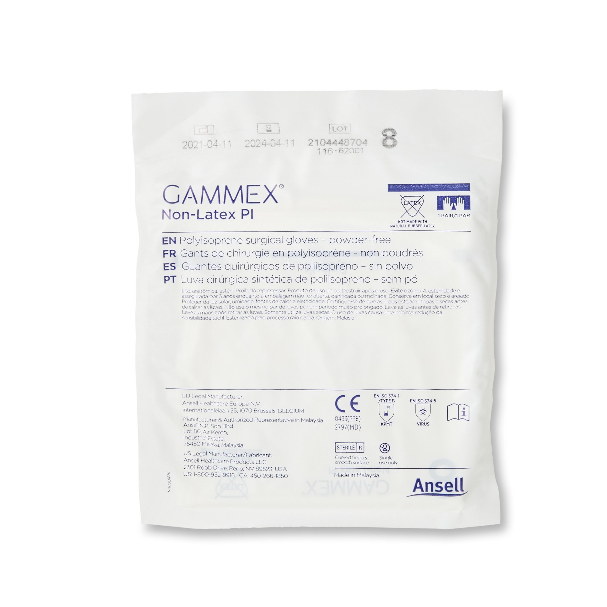 Ansell 20685780 - Gammex® Non-Latex PI Polyisoprene Surgical Glove, Size 8, White - 50/Box, 200/Case