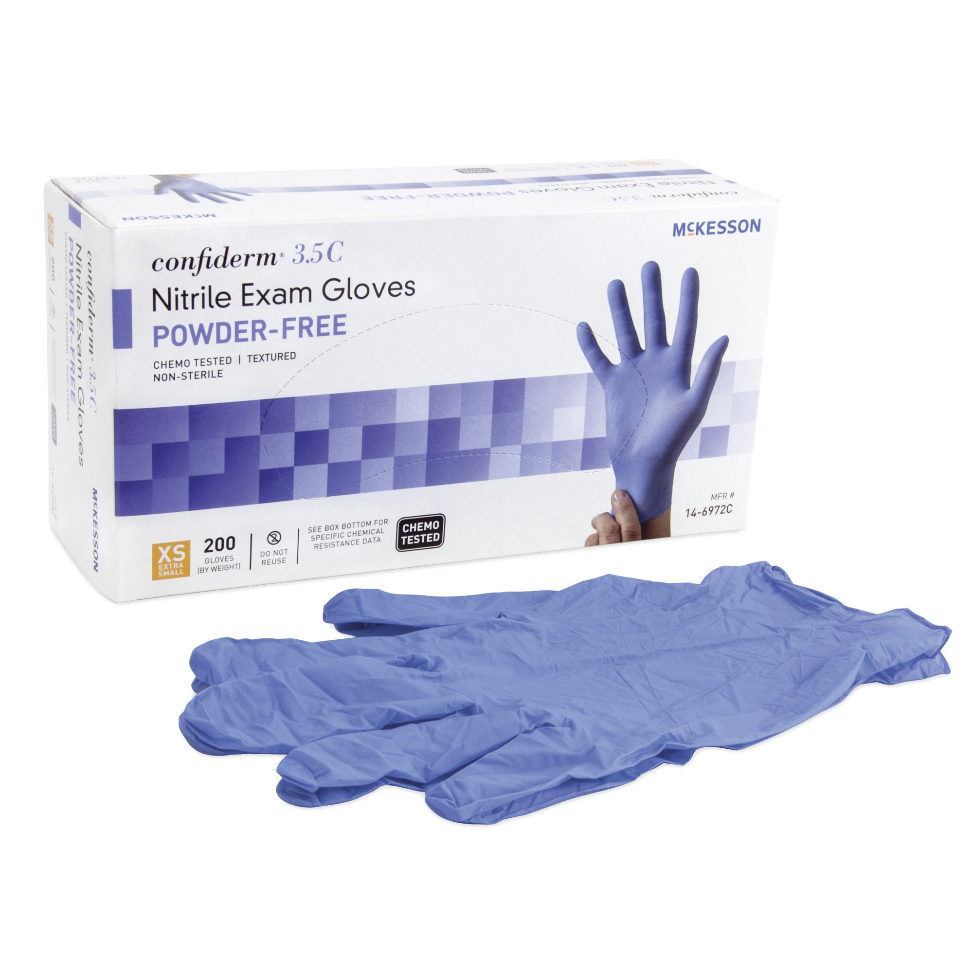 McKesson Brand 14-6972C - McKesson Confiderm® 3.5C Nitrile Exam Glove, Extra Small, Blue - 200/Box, 2000/Case