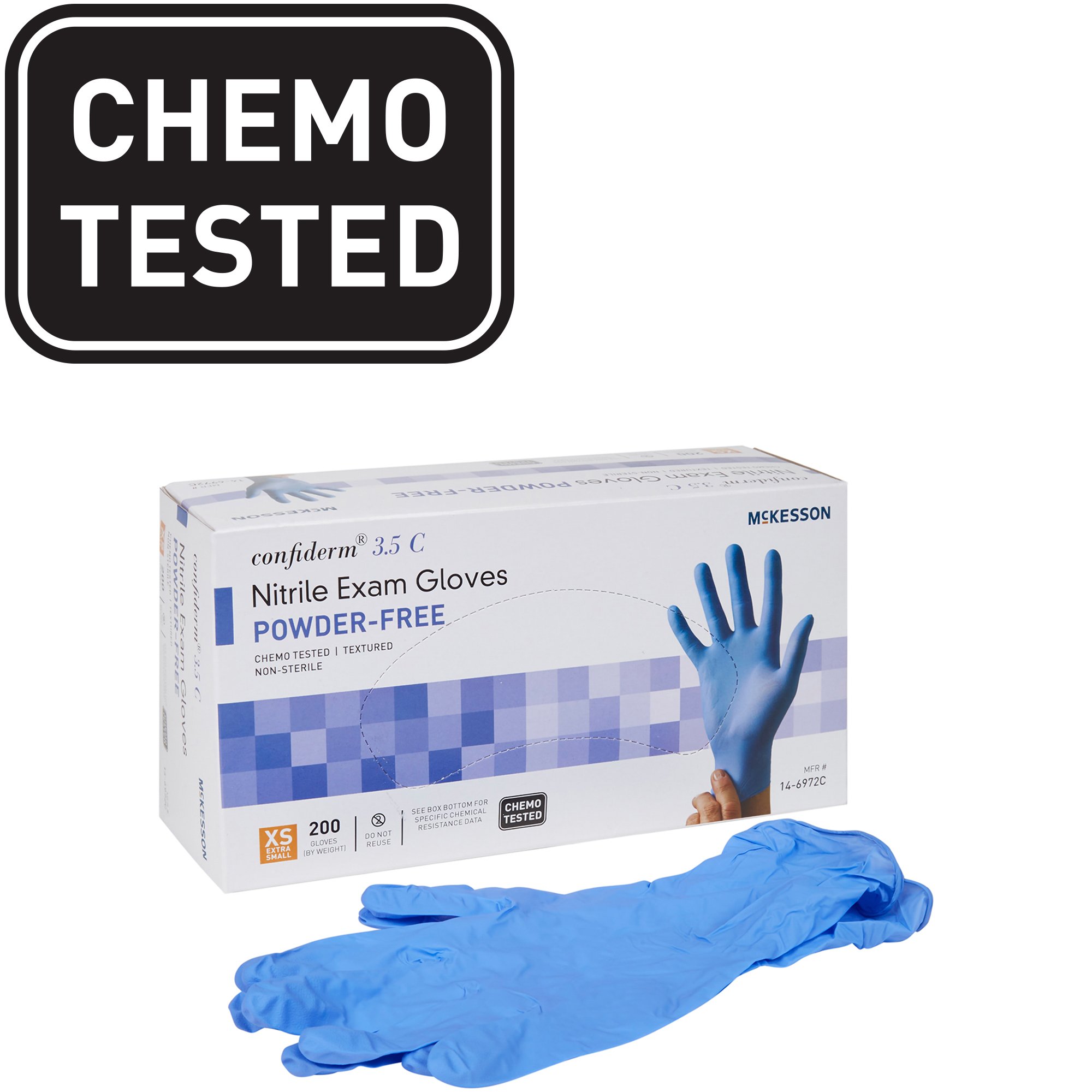 McKesson Brand 14-6972C - McKesson Confiderm® 3.5C Nitrile Exam Glove, Extra Small, Blue - 200/Box, 2000/Case