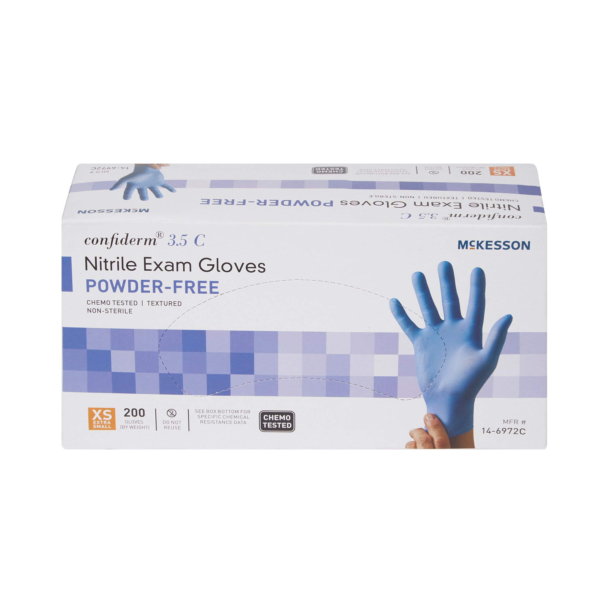 McKesson Brand 14-6972C - McKesson Confiderm® 3.5C Nitrile Exam Glove, Extra Small, Blue - 200/Box, 2000/Case