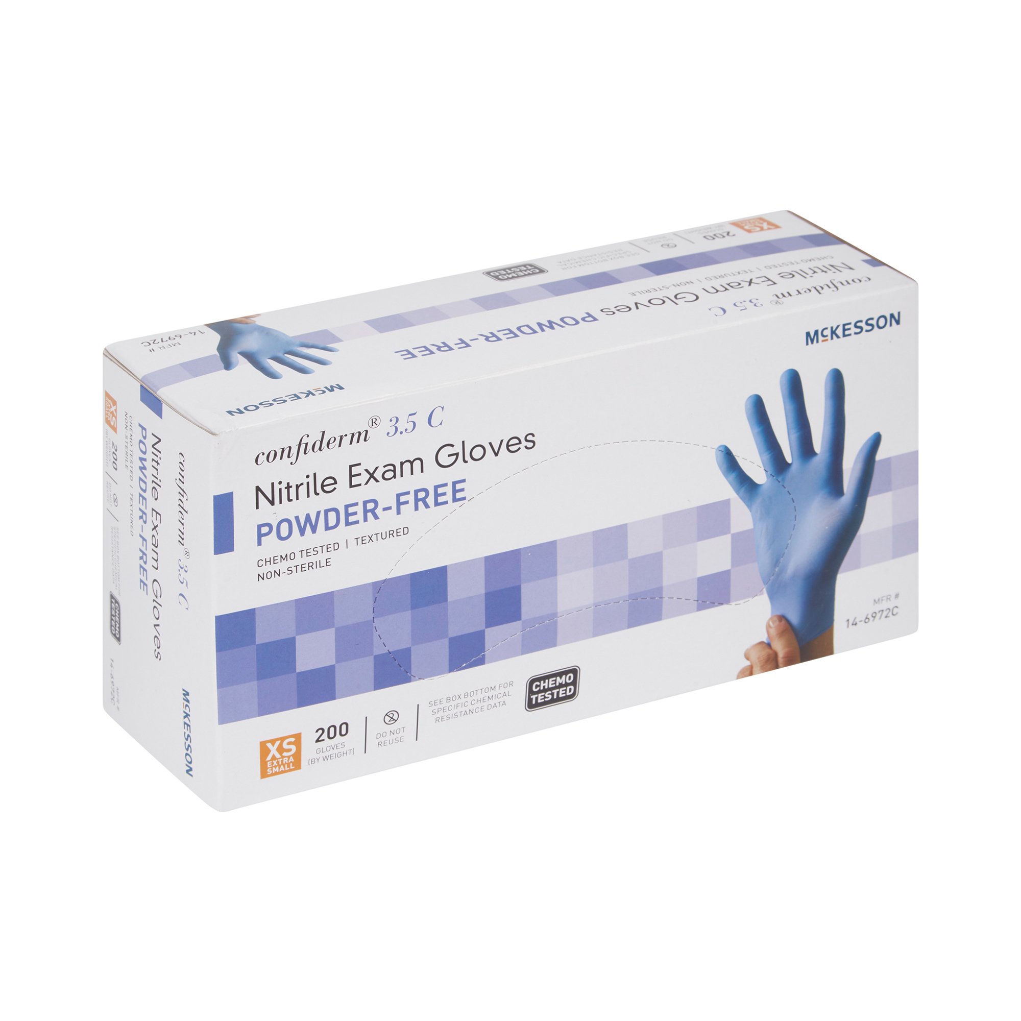 McKesson Brand 14-6972C - McKesson Confiderm® 3.5C Nitrile Exam Glove, Extra Small, Blue - 200/Box, 2000/Case