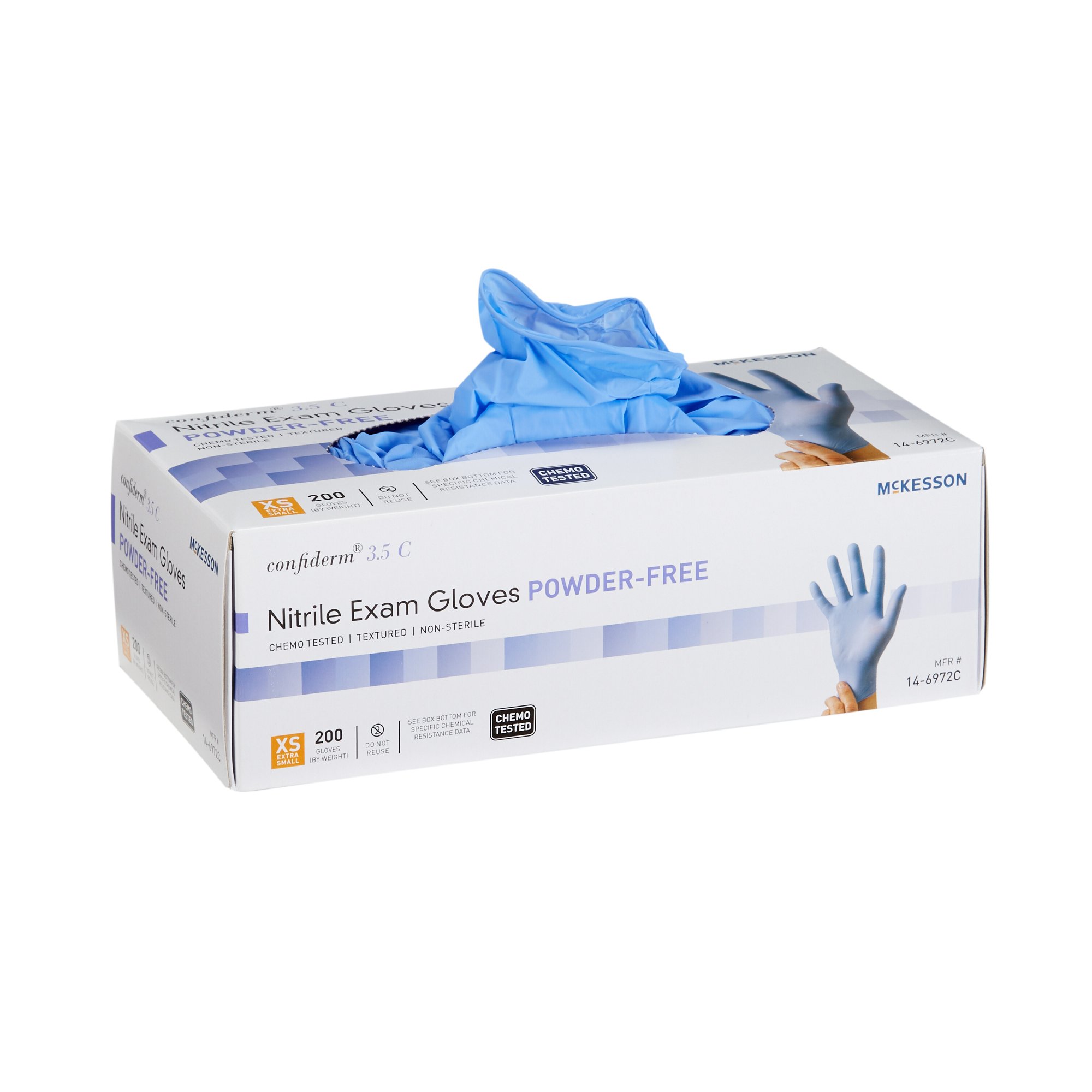 McKesson Brand 14-6972C - McKesson Confiderm® 3.5C Nitrile Exam Glove, Extra Small, Blue - 200/Box, 2000/Case