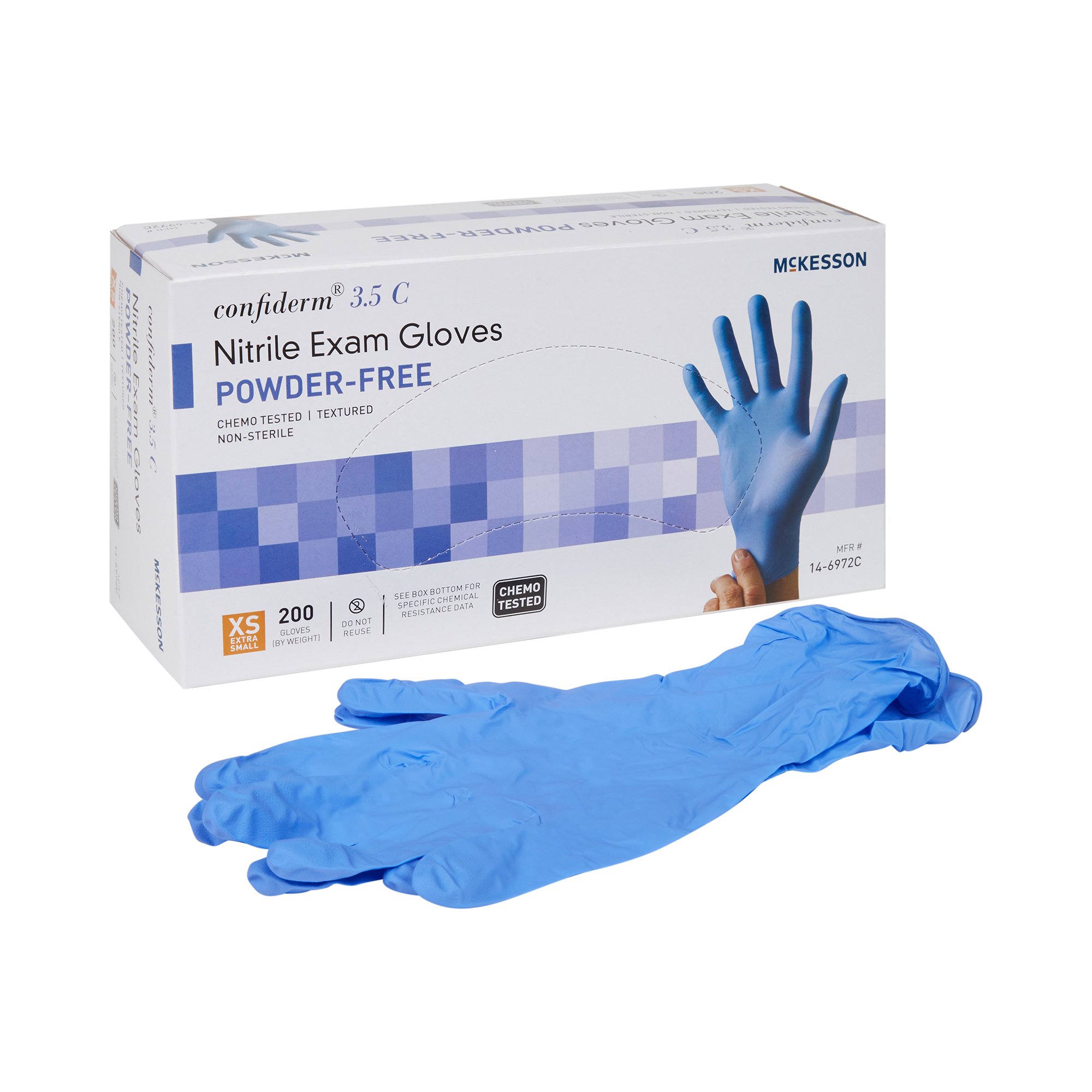 McKesson Brand 14-6972C - McKesson Confiderm® 3.5C Nitrile Exam Glove, Extra Small, Blue - 200/Box, 2000/Case