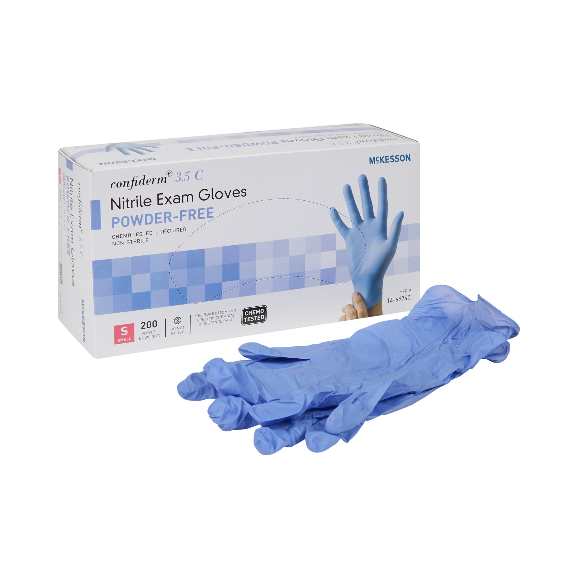 McKesson Brand 14-6974C - McKesson Confiderm® 3.5C Nitrile Exam Glove, Small, Blue - 200/Box, 2000/Case