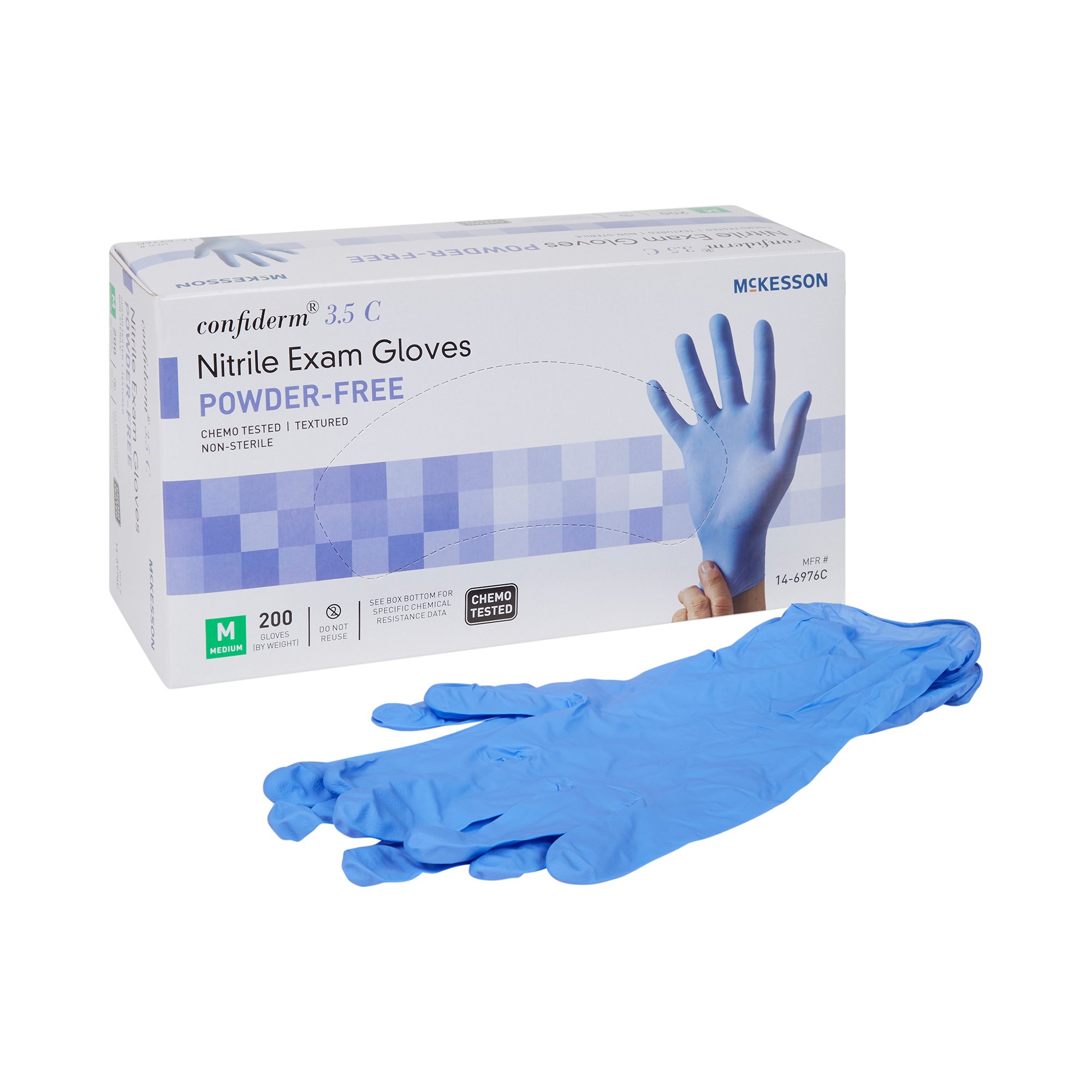 McKesson Brand 14-6976C - McKesson Confiderm® 3.5C Nitrile Exam Glove, Medium, Blue - 200/Box, 2000/Case