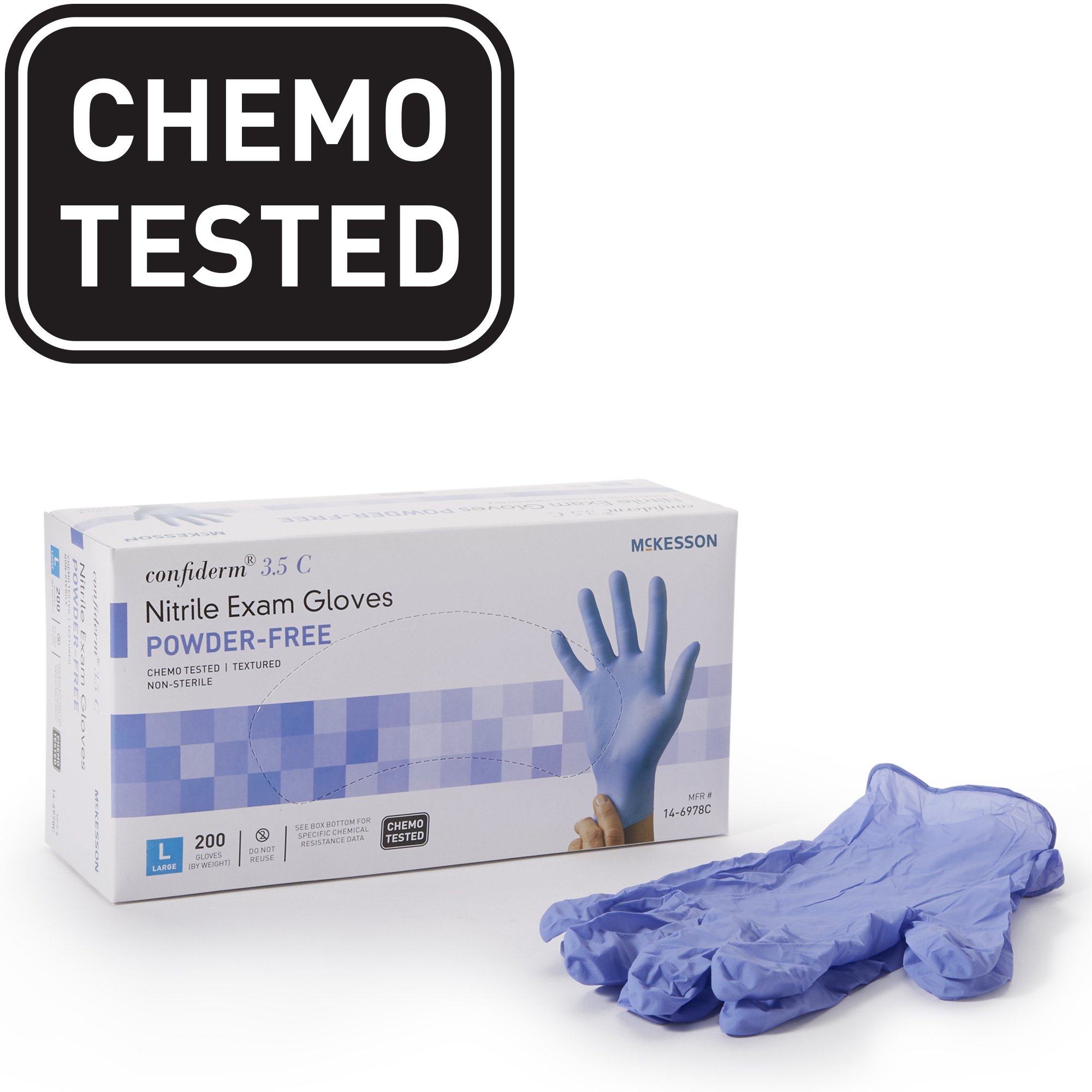 McKesson Brand 14-6978C - McKesson Confiderm® 3.5C Nitrile Exam Glove, Large, Blue - 200/Box, 2000/Case