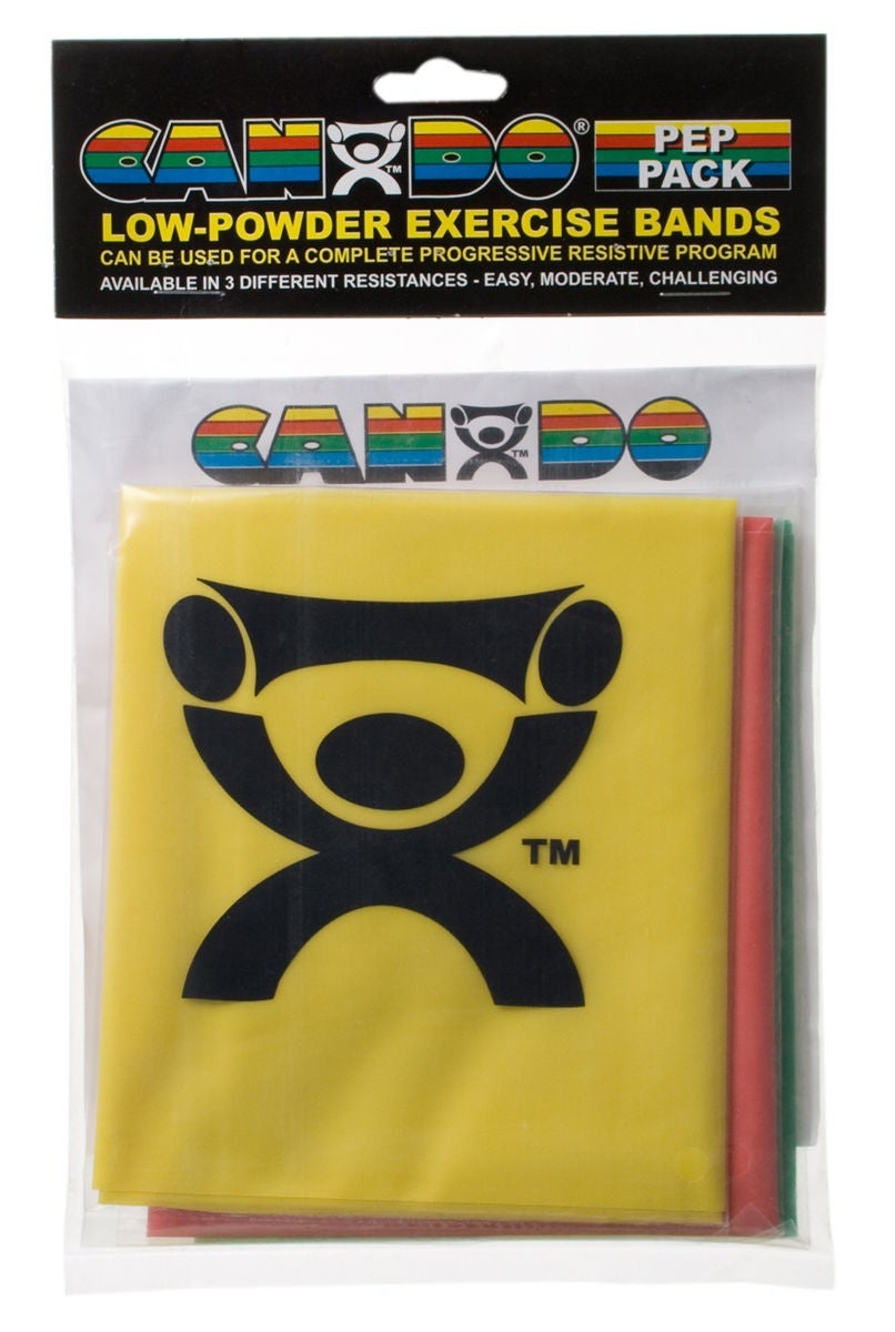 Fabrication Enterprises - 10-5280 Exercise Resistance Band Set CanDo® Low Powder PEP™ Pack Yellow / Red / Green 5 Inch X 4 Foot Easy Resistance