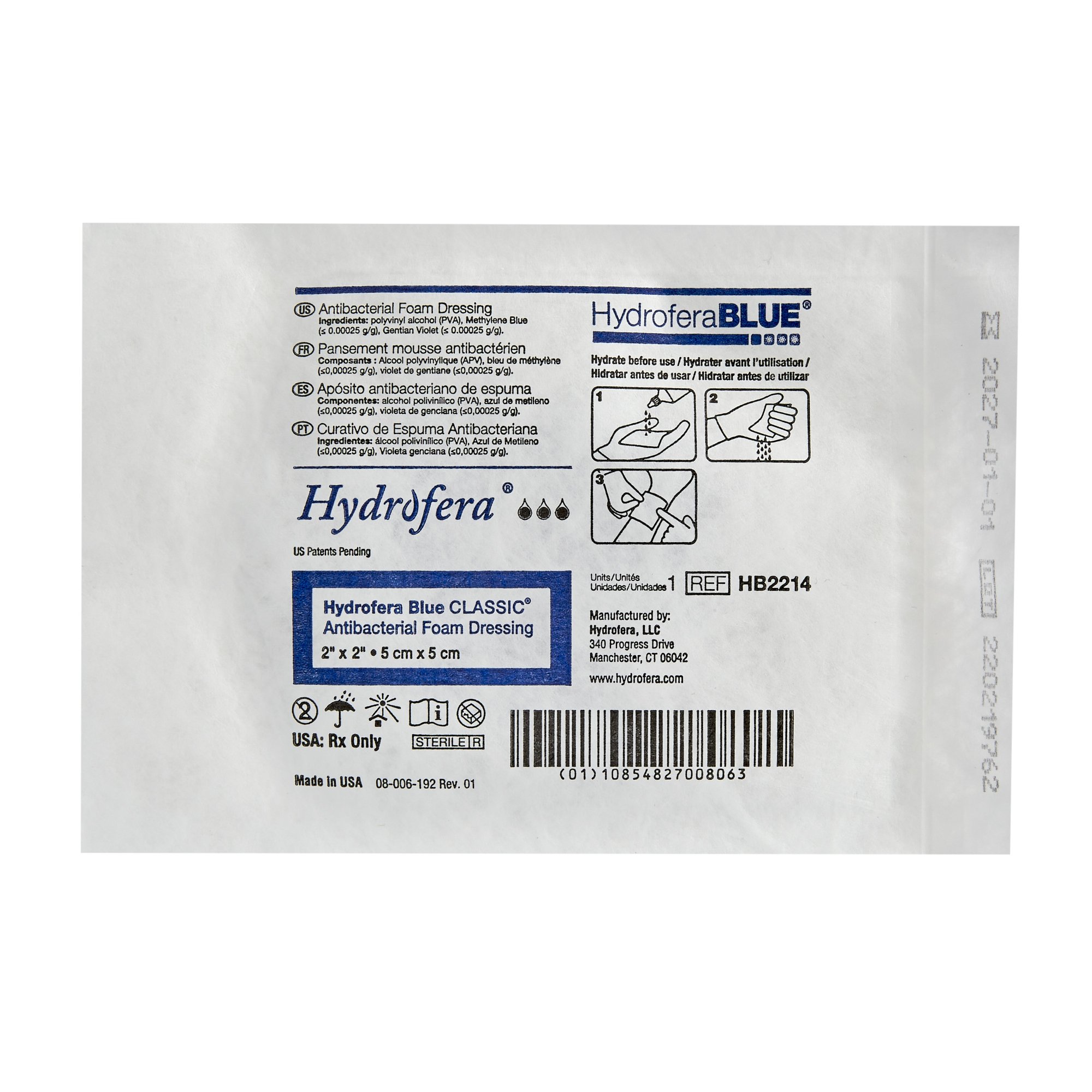 BSN Medical HB2214 - Hydrofera Blue™ Classic Antibacterial Foam Dressing, 5 x 5 Centimeter - 1/Each, 10/Box