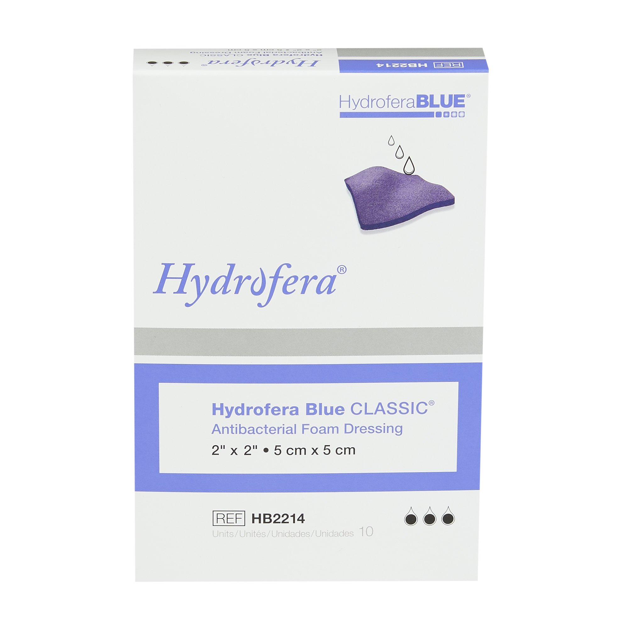 BSN Medical HB2214 - Hydrofera Blue™ Classic Antibacterial Foam Dressing, 5 x 5 Centimeter - 1/Each, 10/Box