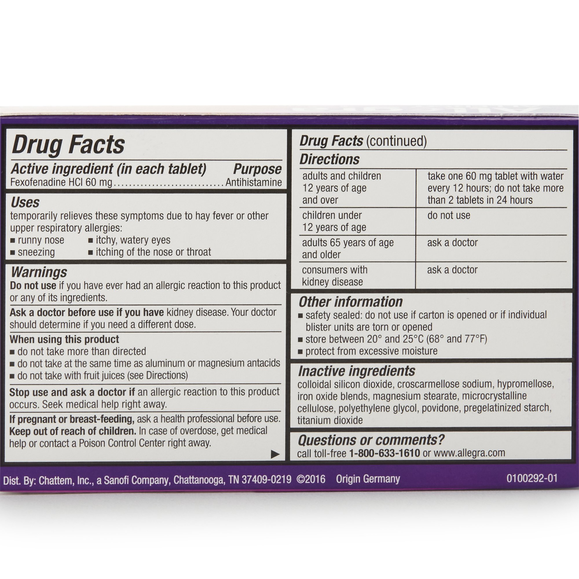 Chattem - 41167413102 Allegra® Fexofenadine HCl Allergy Relief