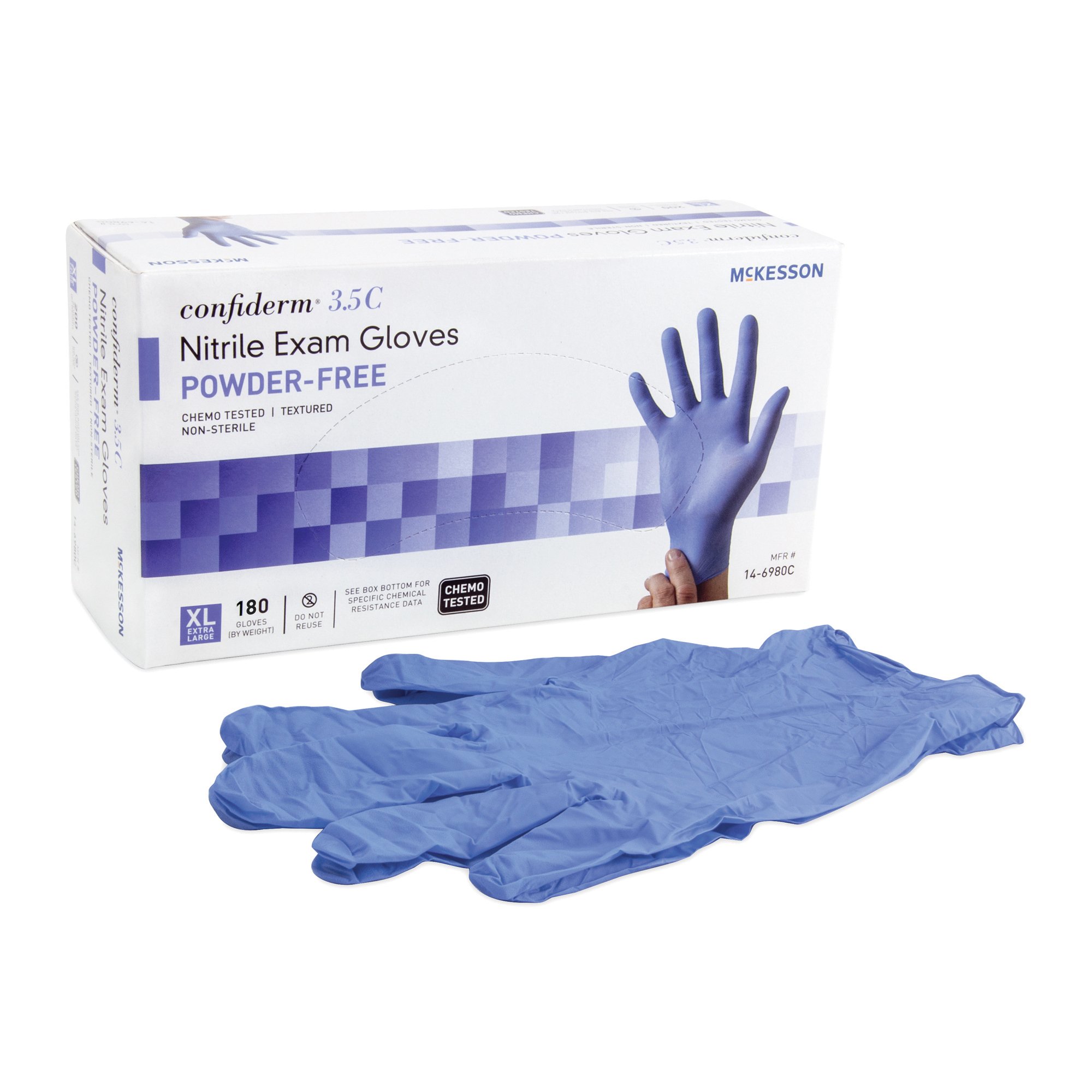 McKesson Brand 14-6980C - McKesson Confiderm® 3.5C Nitrile Exam Glove, Extra Large, Blue - 180/Box, 1800/Case