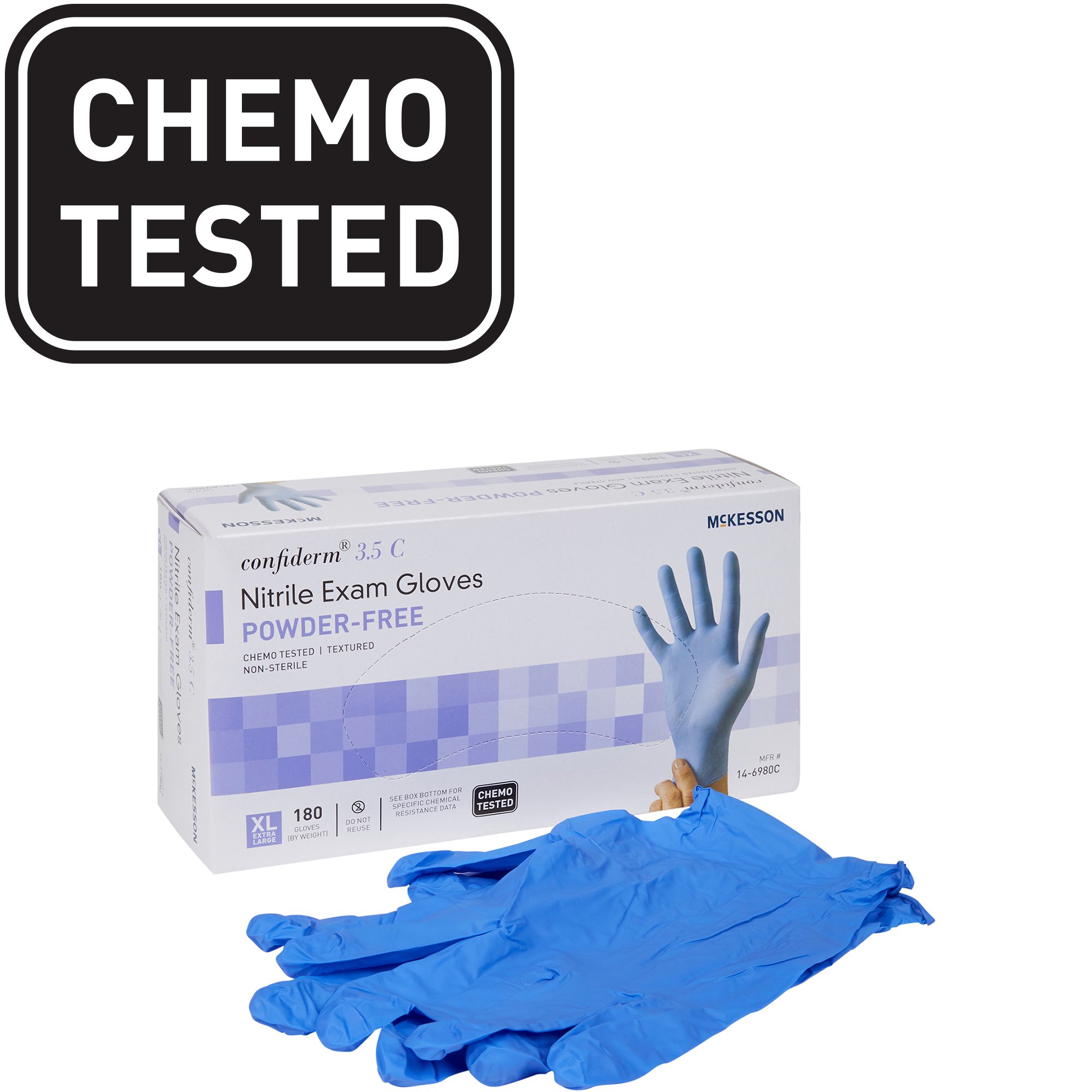 McKesson Brand 14-6980C - McKesson Confiderm® 3.5C Nitrile Exam Glove, Extra Large, Blue - 180/Box, 1800/Case