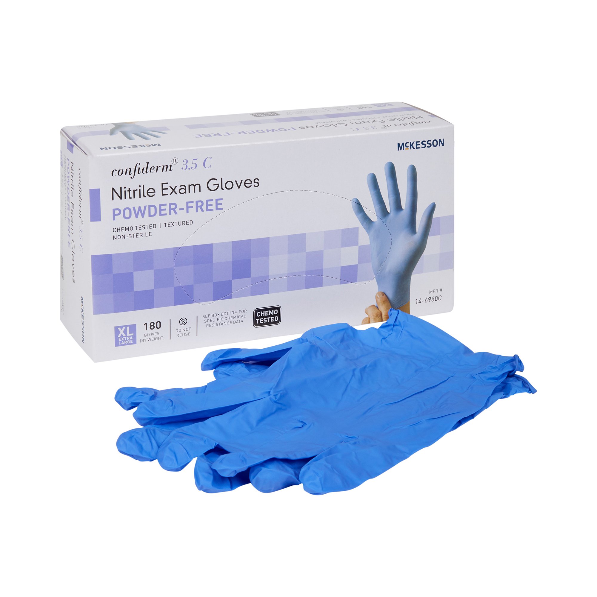 McKesson Brand 14-6980C - McKesson Confiderm® 3.5C Nitrile Exam Glove, Extra Large, Blue - 180/Box, 1800/Case