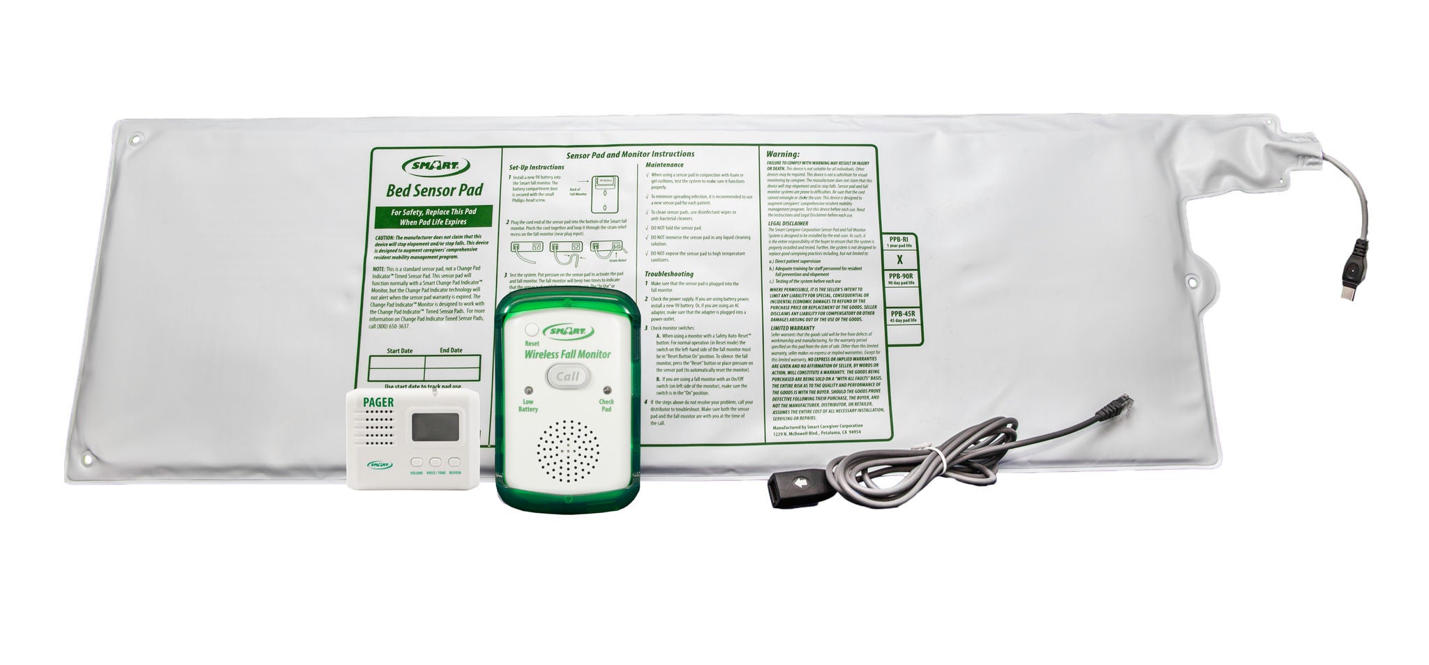 Smart Caregiver - WMBR1-SYS Bed Sensor Pad Alarm System Smart Caregiver™ 10 X 30 Inch