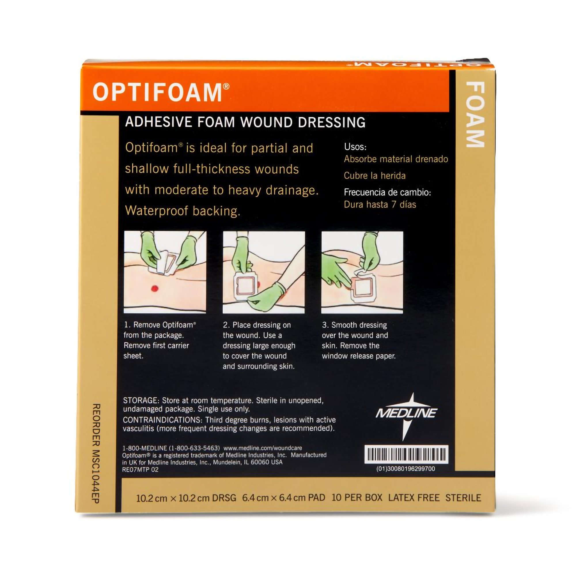 Medline MSC1044EP - Optifoam® Adhesive with Border Foam Dressing, 4½ x 4½ Inch - 1/Each, 10/Box, 100/Case