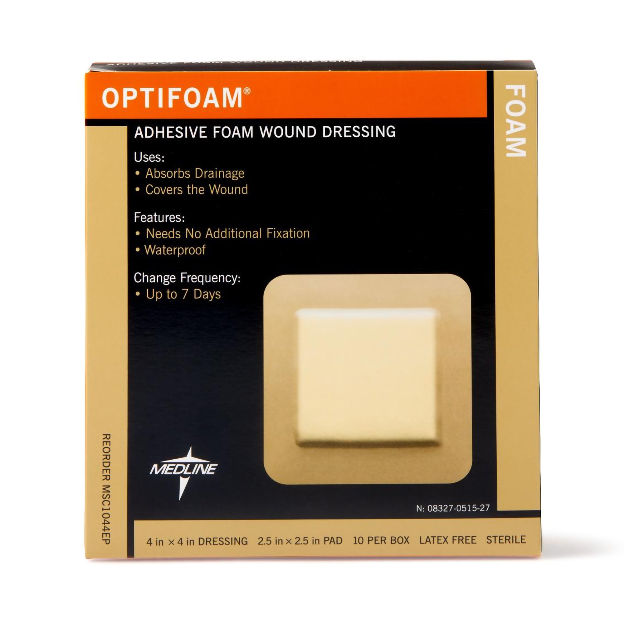 Medline MSC1044EP - Optifoam® Adhesive with Border Foam Dressing, 4½ x 4½ Inch - 1/Each, 10/Box, 100/Case